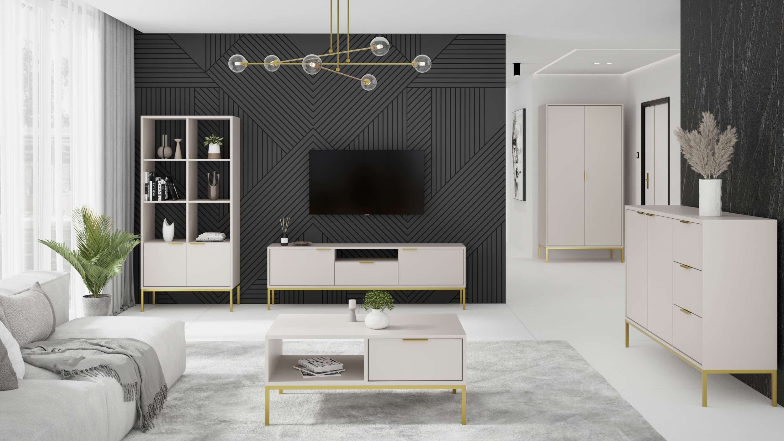 99rooms Wohnwand Avgustin, (Set (5-St), Wohnmöbel, Wohnzimmer-Set), Modern Design, mit viel Stauraum, Soft-Close Funktion