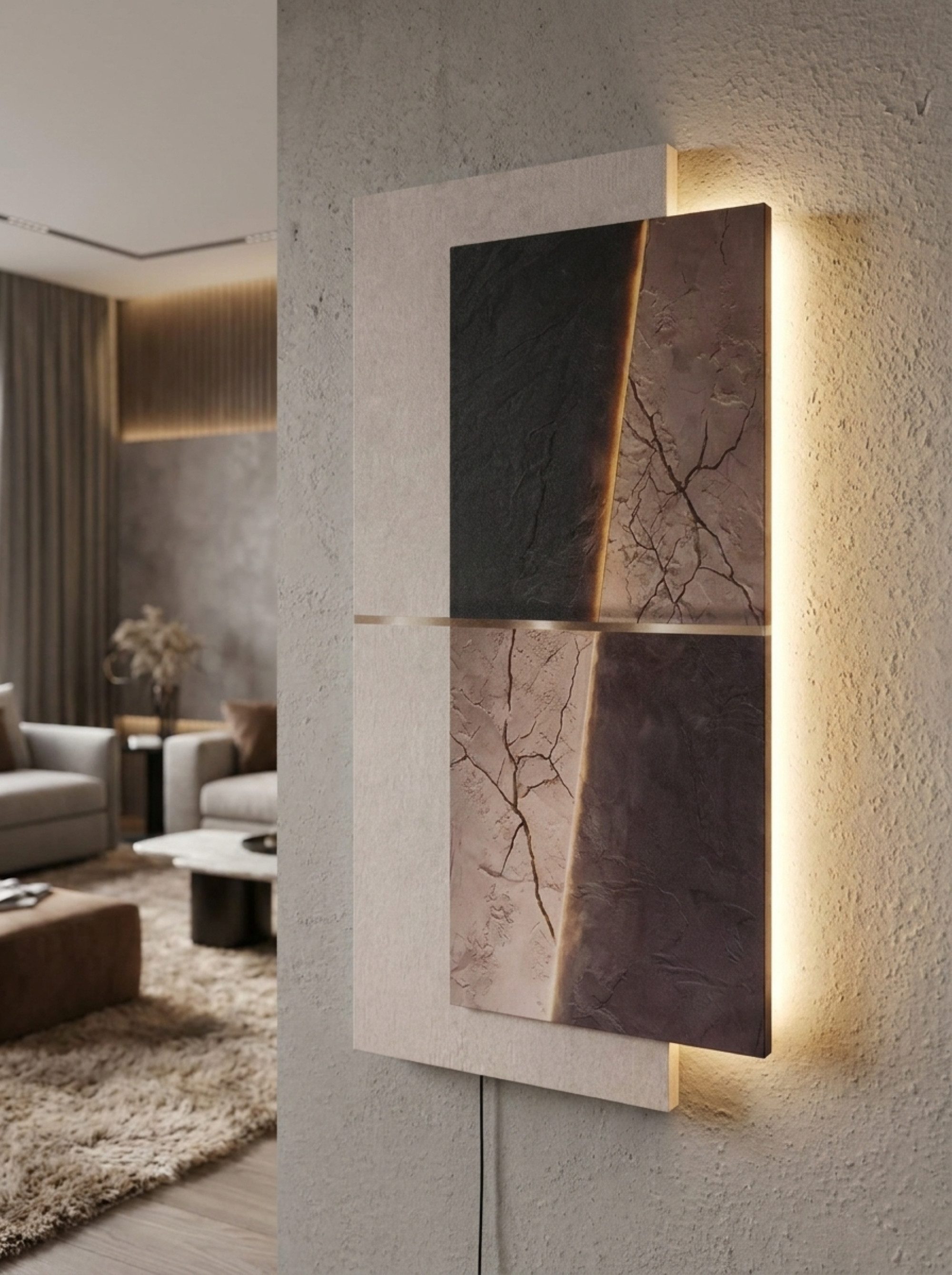 Arnusa LED-Bild Wandbild mit Beleuchtung 100 x 50 cm Abstrakt Modern Naturtöne Deko, Abstrakt (WD010), moderne Wandbeleuchtung mit Fernbedienung und USB – Bild 5 von 5