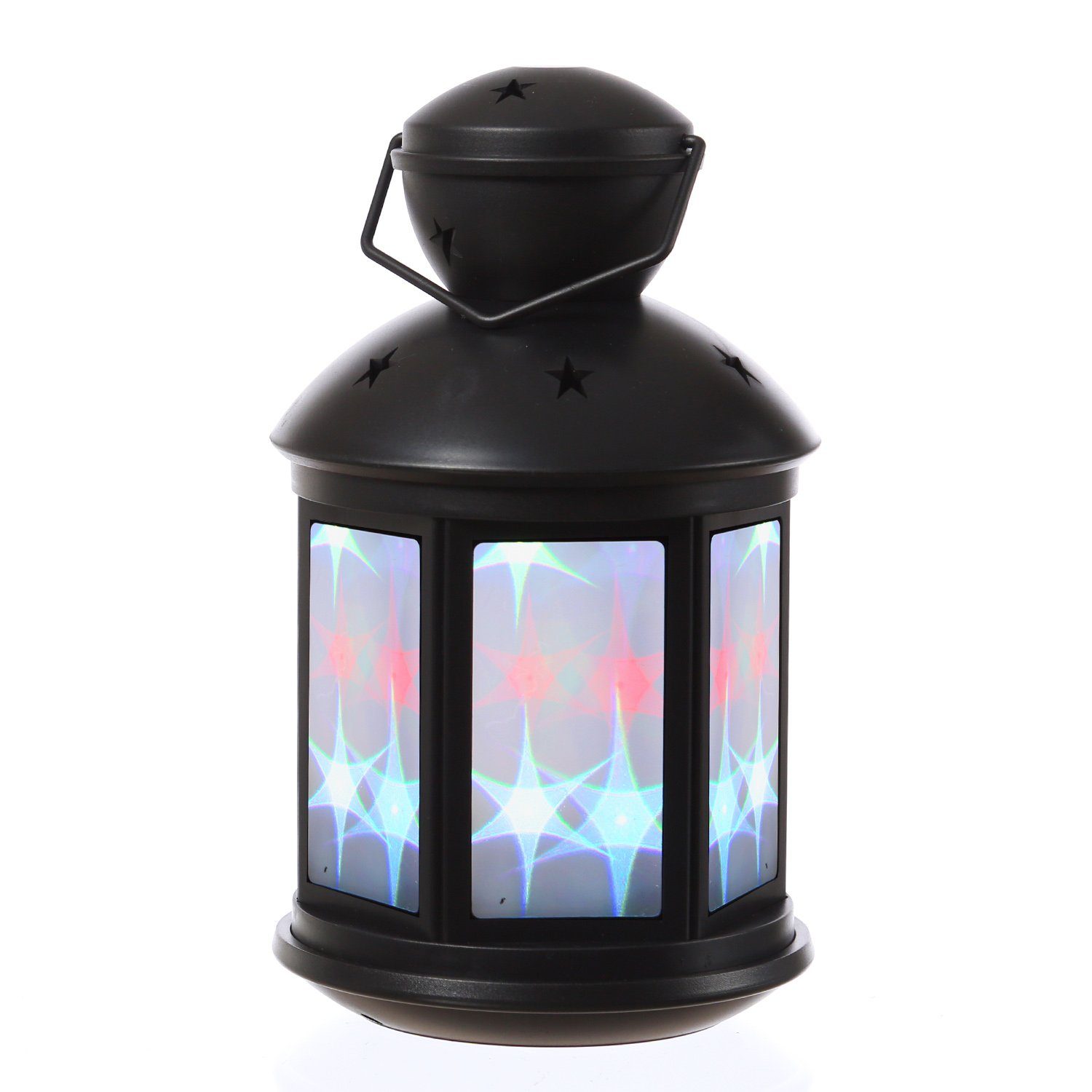 MARELIDA LED Laterne LED Laterne / bunt mehrfarbig farbiges LED schwarz, Sterneneffekt 22cm Sternenmuster Classic, bewegtes