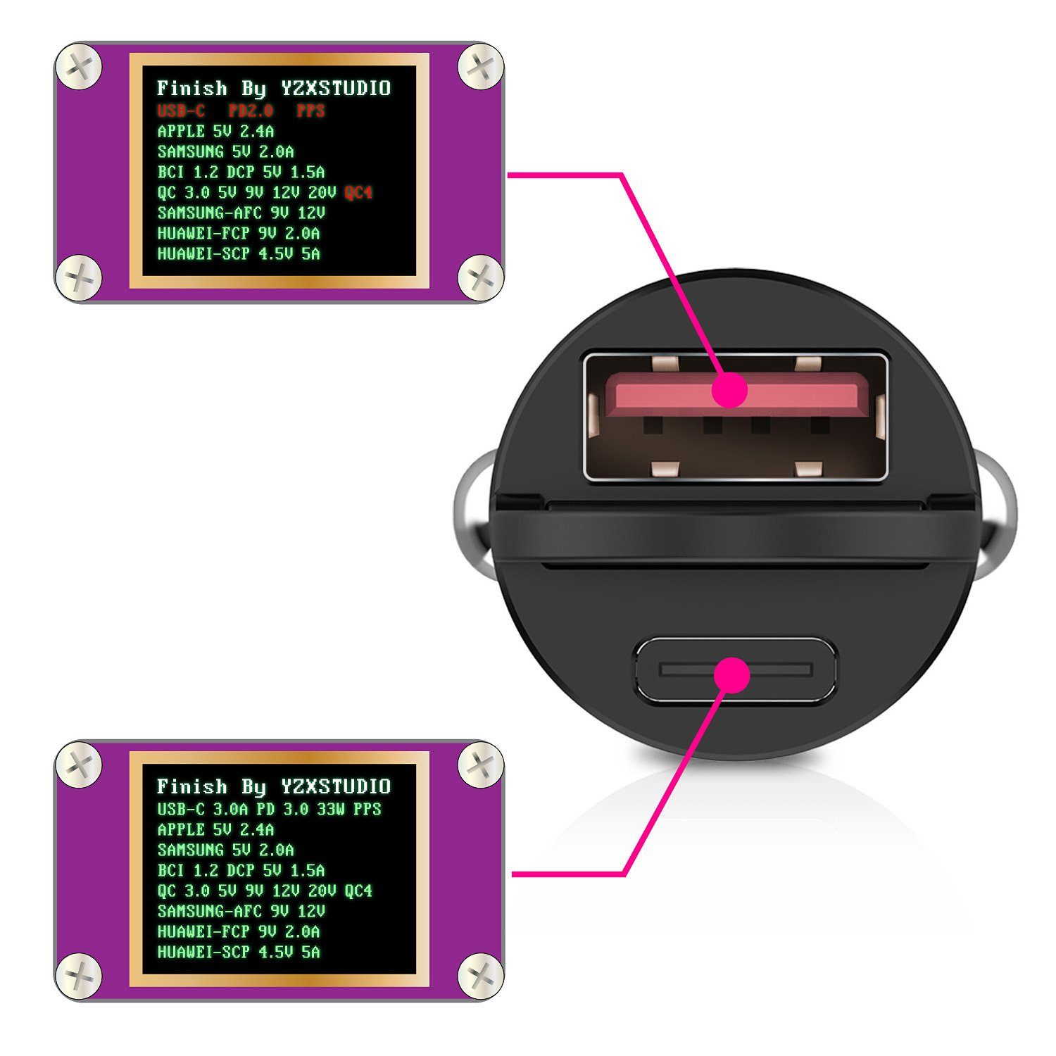 Wicked Chili 45W USB KFZ Ladegerät USB-C / -A Schnelladegerät Auto-Adapter Zigarettenanzünder-Stecker zu USB Typ C und USB-A, 2-fach USB-A / USB-C Auto Ladegerät 20W für iPhone 15, 14, 13, 12