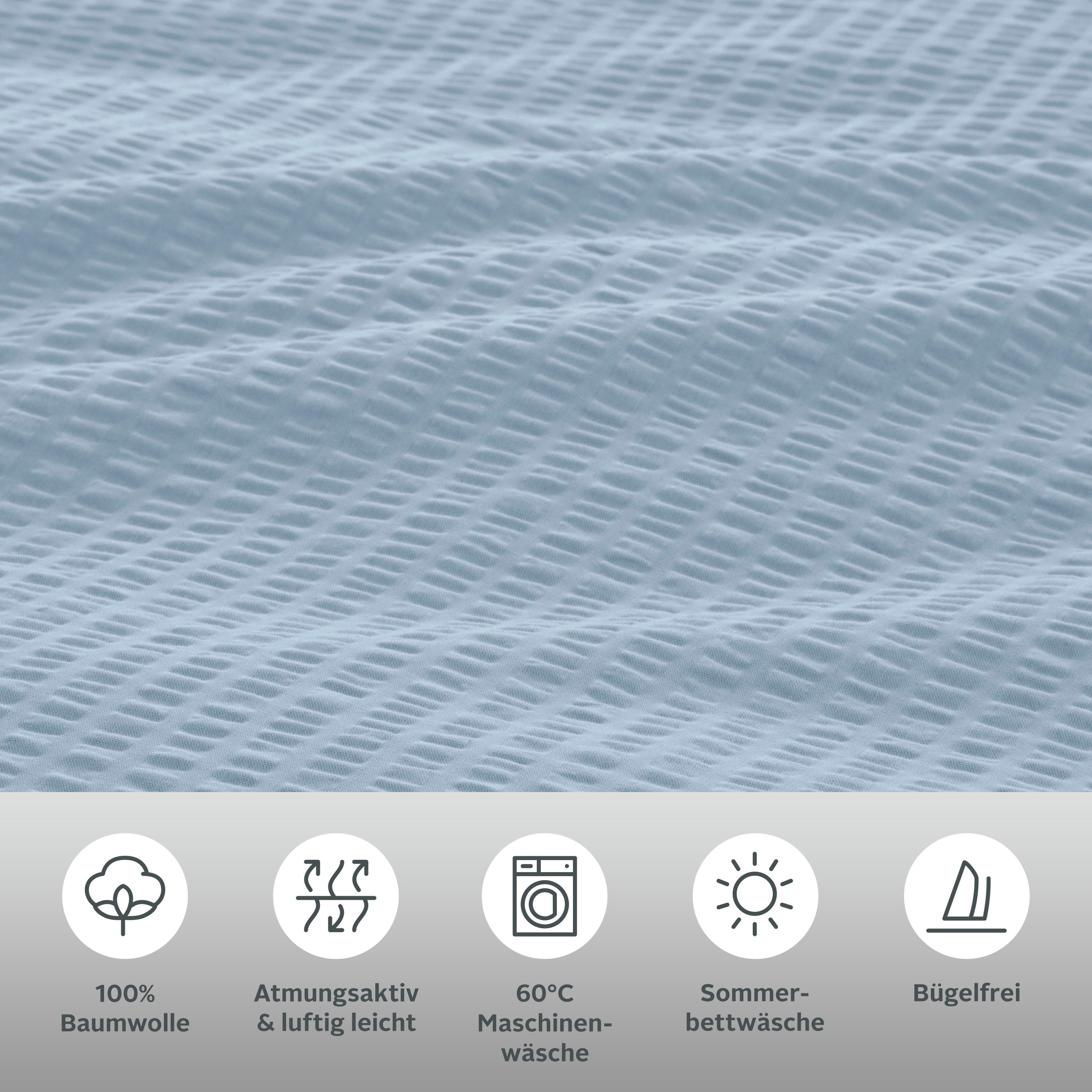 OTTO home Bettwäsche Sari2 in Gr. 135x200 oder 155x220 cm, Seersucker, 2 teilig, aus Baumwolle, uni Bettwäsche in Seersucker Qualität ideal für Sommer