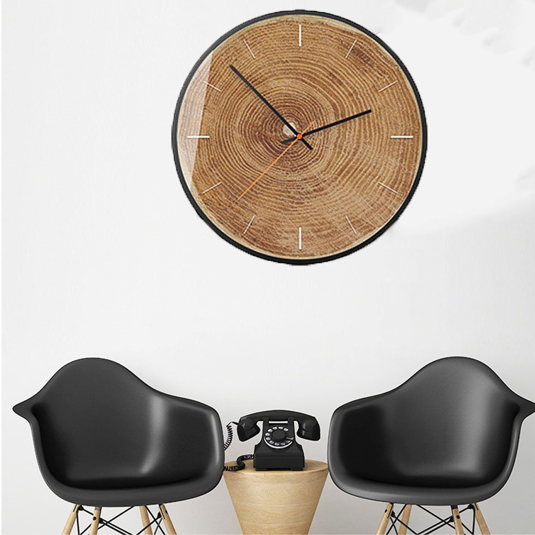HOPPO~ Wanduhr 35cm Holzmaserung stille Wanduhr, dekorative Uhr für Wohnzimmer