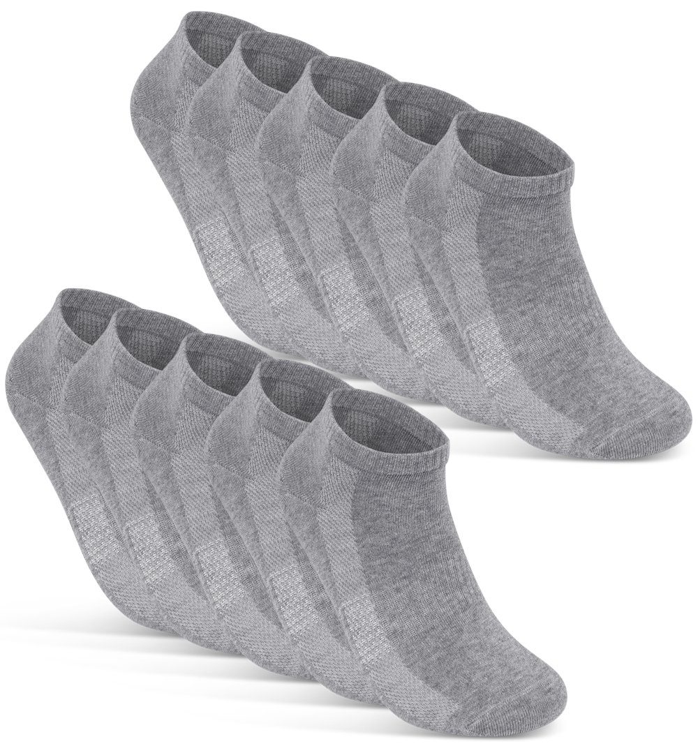 sockenkauf24 Sneakersocken 10 Paar Damen & Herren "Premium Sneaker Socken" Atmungsaktiv (10xGrau, 39-42) mit Mesh-Streifen Schwarz Weiß Grau Baumwolle - 16510 WP