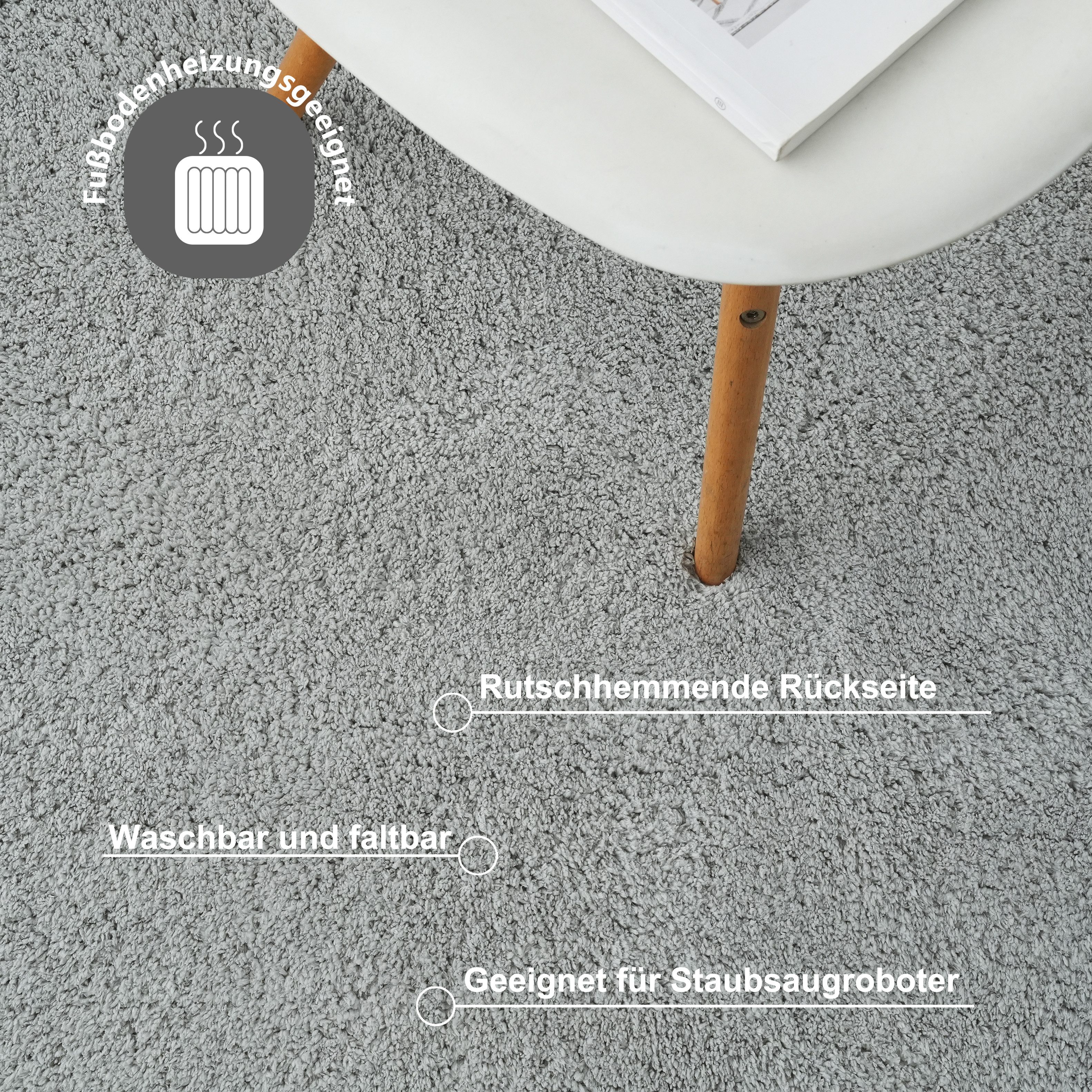 OTTO home Teppich Cali Shaggy, rechteckig, Höhe: 22 mm, Uni-Farben, kuschelig, & weich, waschbar, Wohnzimmer, Schlafzimmer – Bild 4 von 5