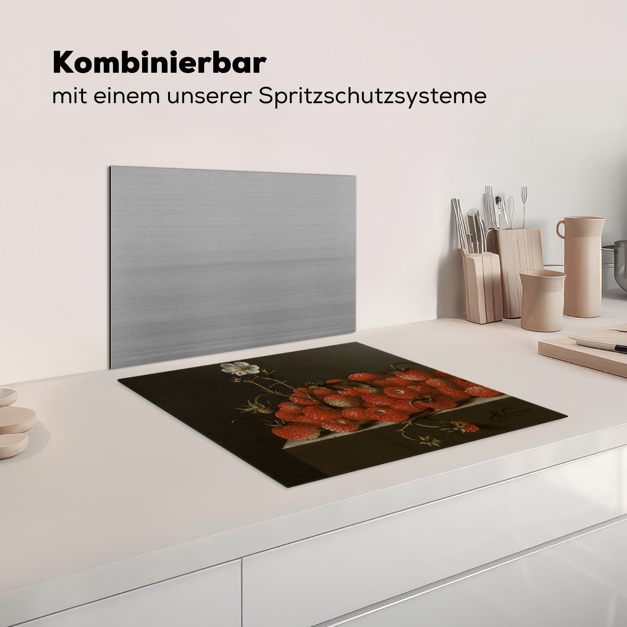 Vinyl, die (1 Coorte, Stilleben MuchoWow küche, Ceranfeldabdeckung mit 59x52 Induktionsmatte Walderdbeeren cm, Herdblende-/Abdeckplatte für von tlg), - Adriaen Gemälde