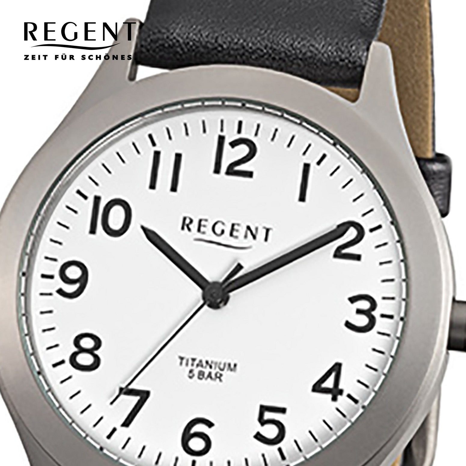 (ca. Herren Analog, Herren-Armbanduhr Armbanduhr Quarzuhr schwarz mittel Regent 37mm), Lederarmband Regent rund,