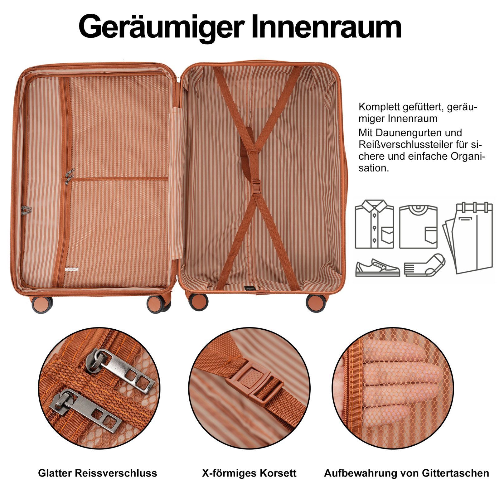 SEEZSSA Kofferset Kofferset aus Rollen, braun 3-in-1-Kofferset Handgepäck 4 ABS-Material Trolleyset,Kofferset