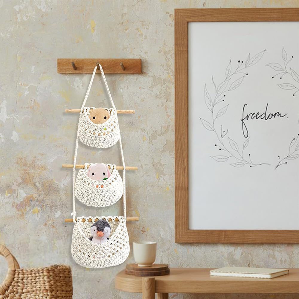 TUWENA Hängekorb Hängender Obstkorb, handgeflochtener Korb aus Baumwollseil