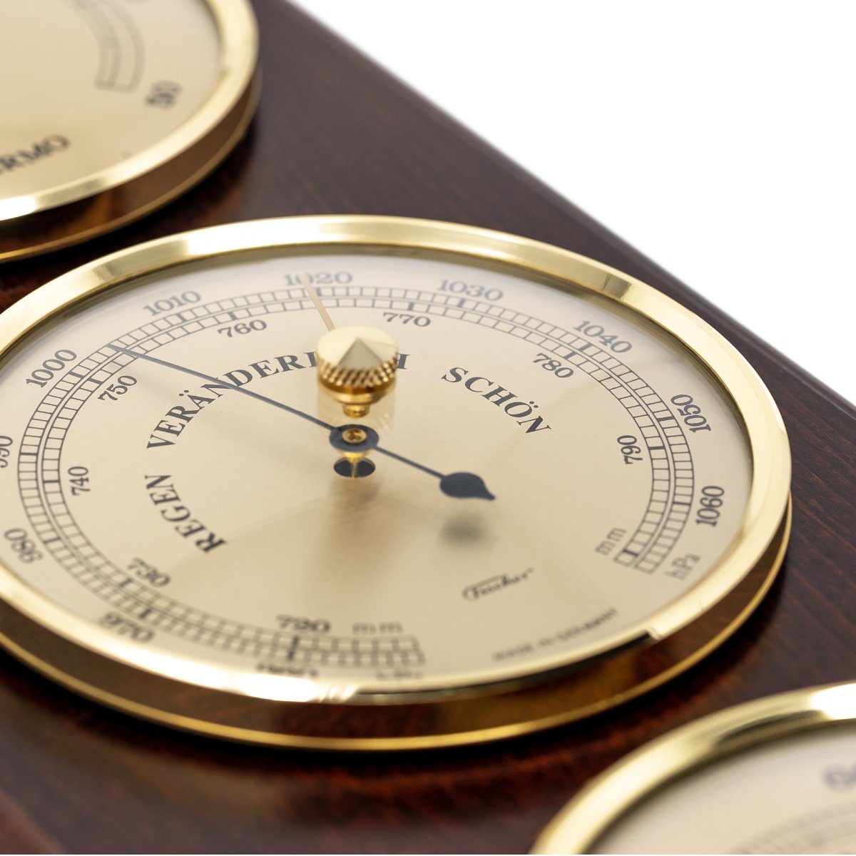 Fischer Barometer Wetterstation mahagonifarben, Innen Innenwetterstation