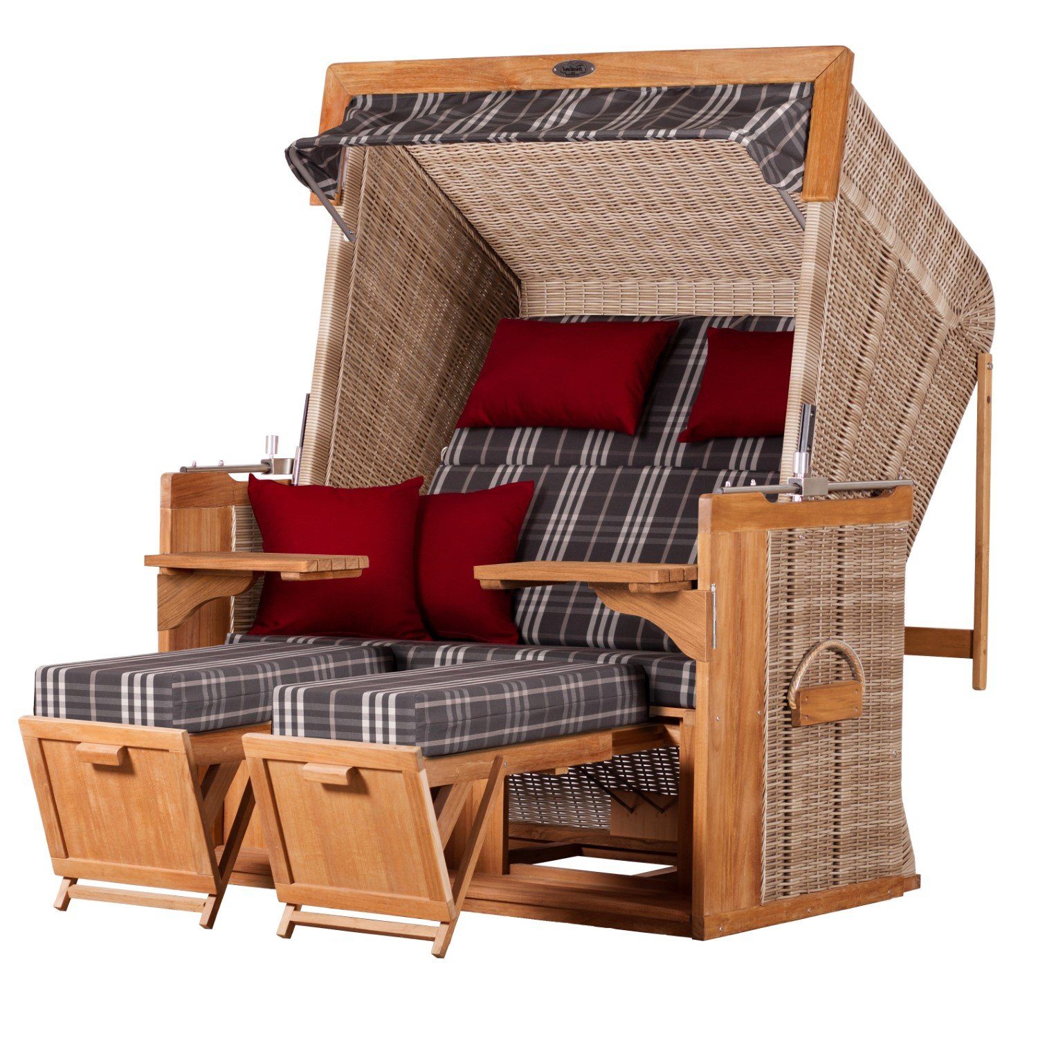 deVries PURE® Strandkorb Friesland Sylt XL - PE white kubu - Dessin 188, BxTxH: 135x90x165 cm, Volllieger, Nordsee-Strandkorb, Teakholz - PE-Markengeflecht - bequeme Polster - Schutzhaube