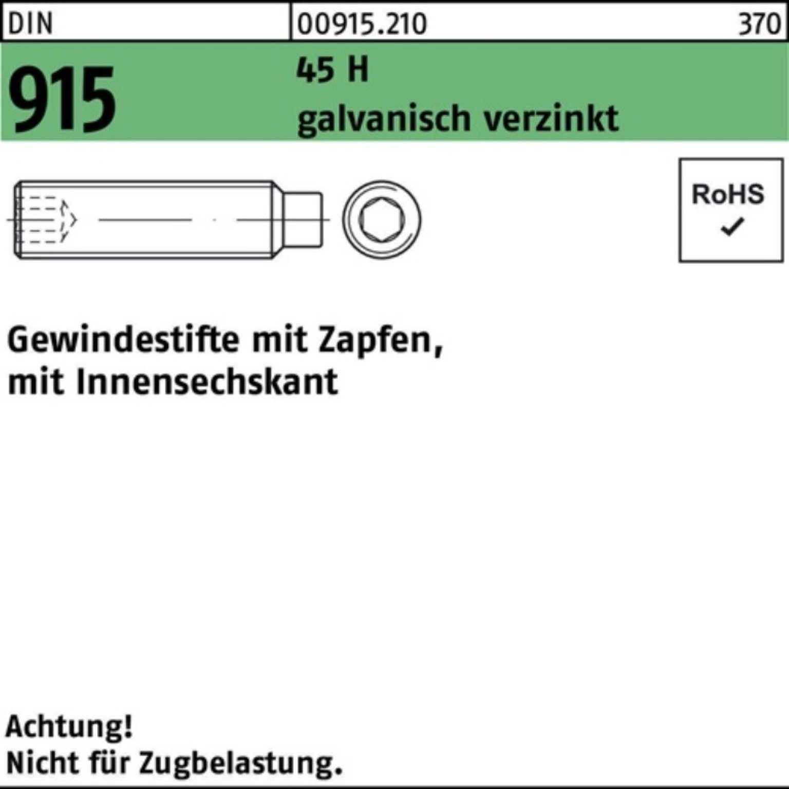 Reyher Gewindebolzen 100er Pack Gewindestift DIN 915 Zapfen/Innen-6kt M20x25 45 H galv.verz