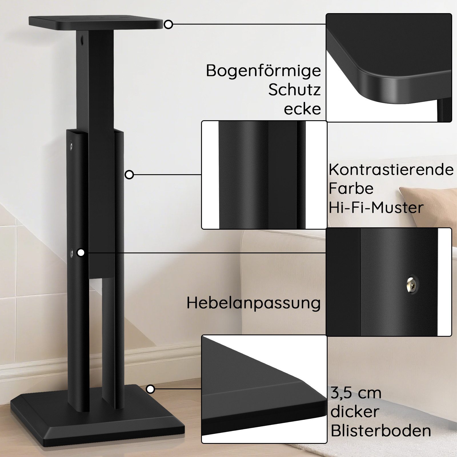 XERSEK Lautsprecherständer 2 Holz Standfüße Boxenständer 65-85cm Ständer für Lautsprecherboxen, (2-tlg., Höhenverstellbar, von 4 bis 10 Zoll, 20kg Tragkraf) – Bild 4 von 5