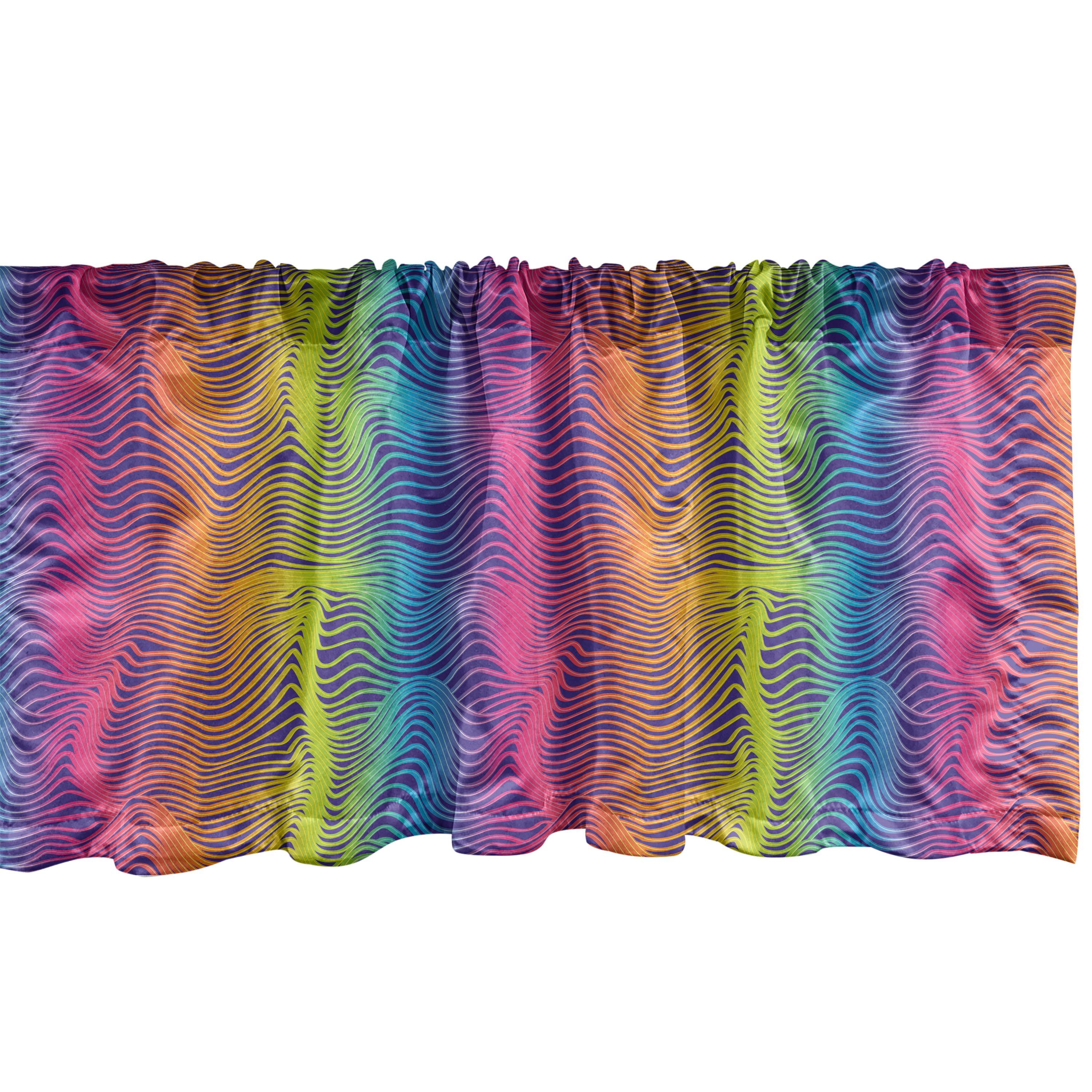 Scheibengardine Vorhang Volant für Küche Schlafzimmer Dekor mit Stangentasche, Abakuhaus, Microfaser, Bunt Moderne Regenbogen-Töne Waves