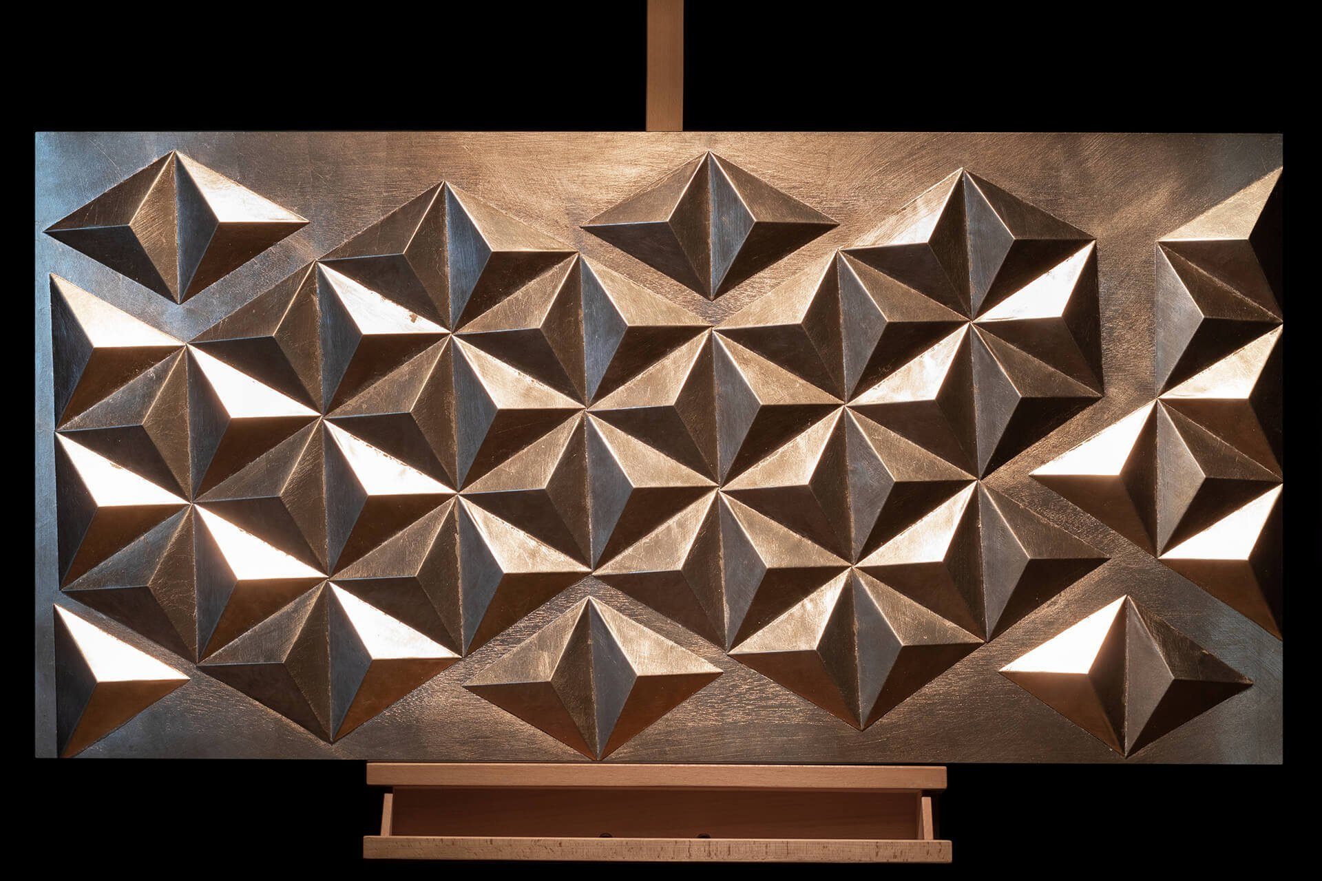 Wandrelief Metallbild KUNSTLOFT 3D Pyramidal Illusion handgefertiges cm, 120x60