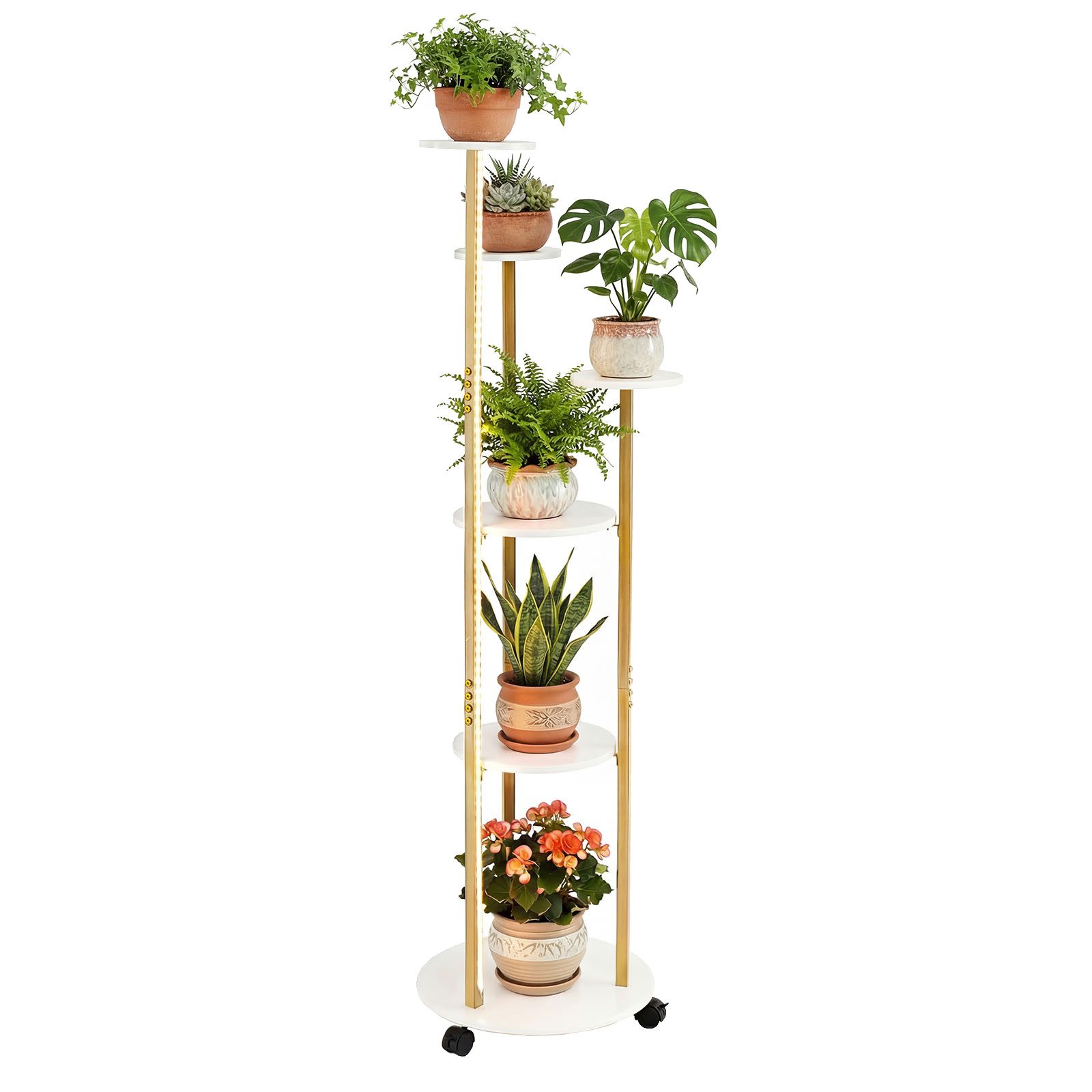 COSTWAY Blumenständer, 6-stufiges Pflanzenständer mit LED-Beleuchtung & Rollen