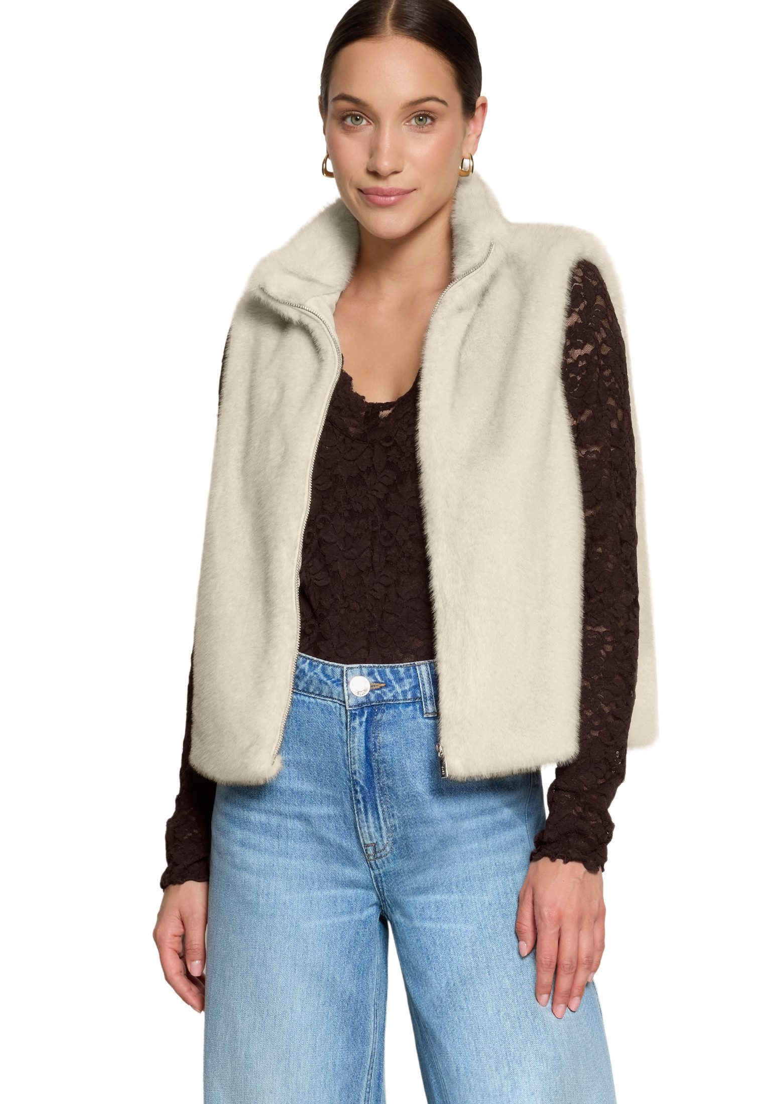 Zero Plüschweste Damen Fur-Weste mit hohem Kragen Material