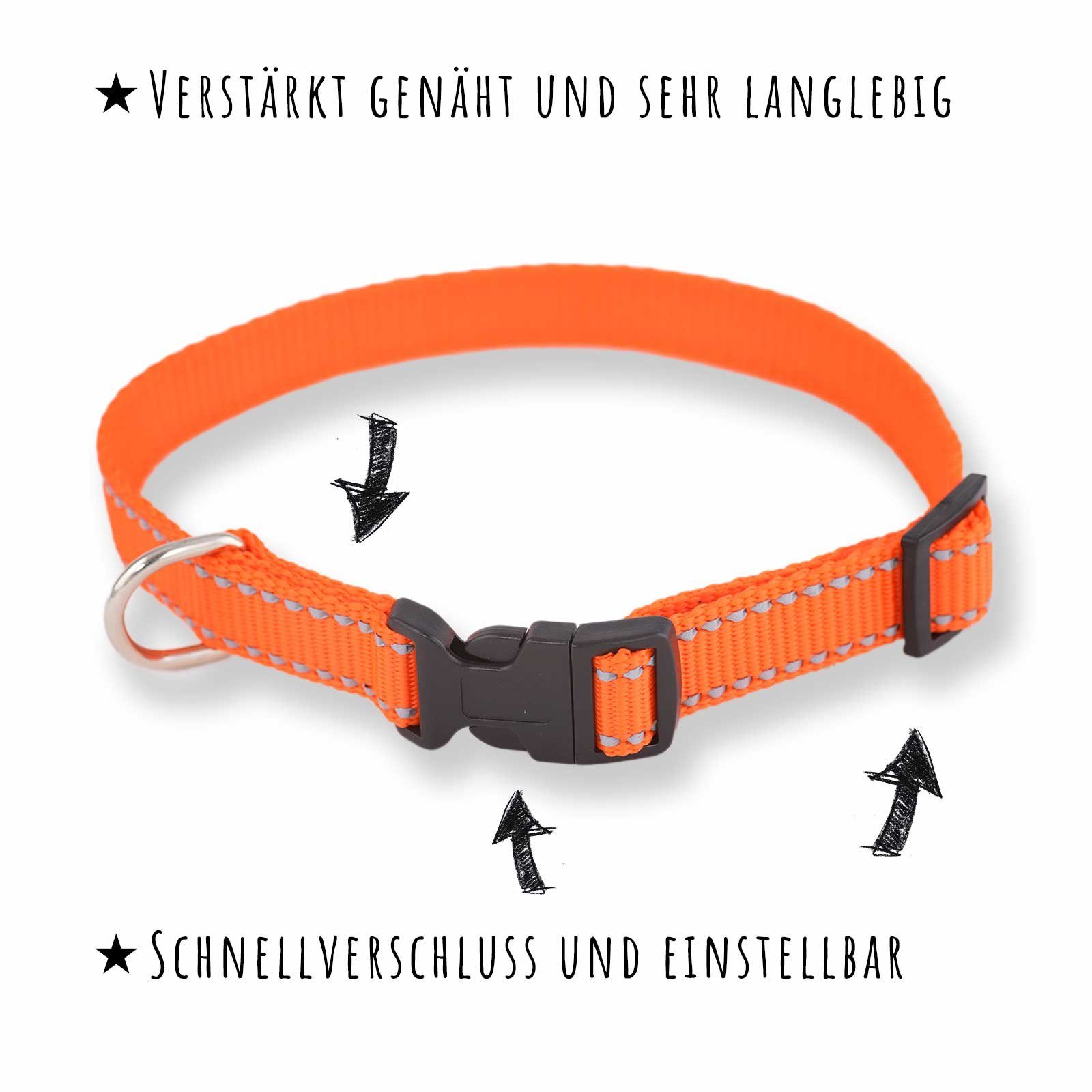 Monkimau Hunde-Halsband Hundehalsband aus Nylon orange reflektierend, Nylon, reflektierend
