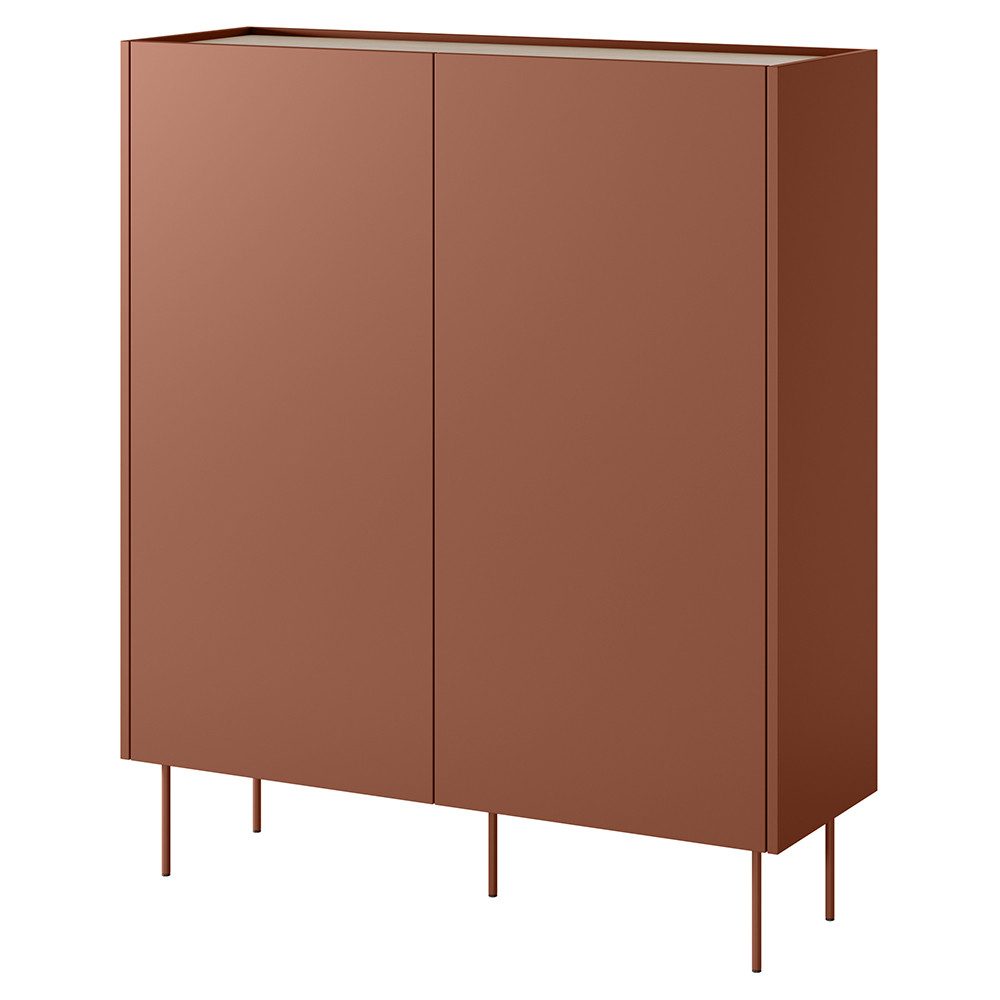 Lomadox Highboard DELFT-141, in rot und Eiche, 120 cm breit, versteckte Schubladen