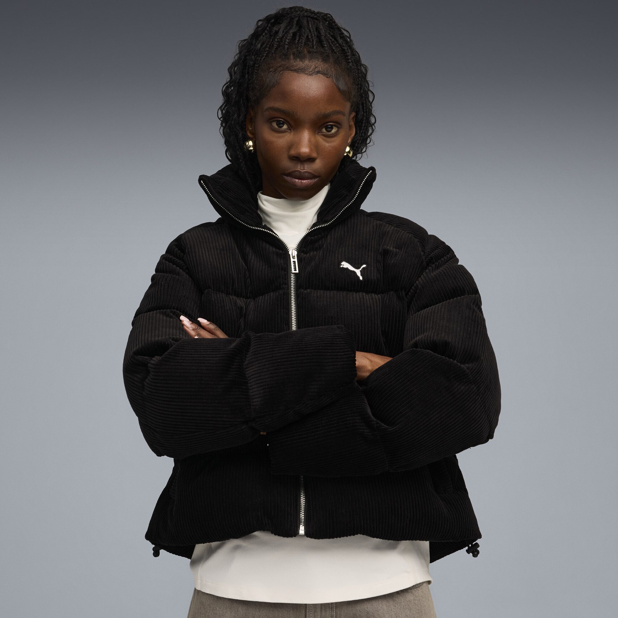 PUMA Winterjacke Wardrobe Essentials Cord-Pufferjacke Damen günstig online kaufen