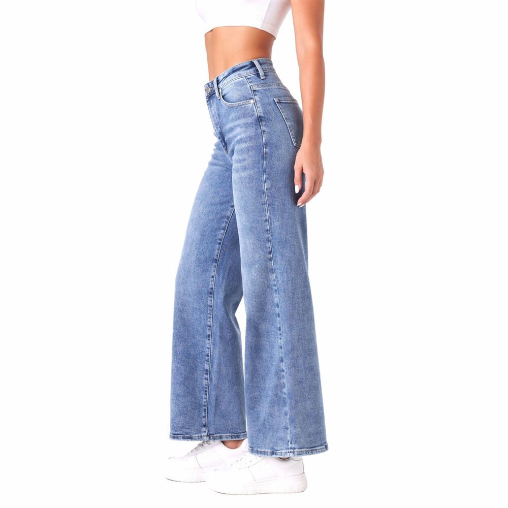 Ital-Design Dad-Jeans Damen Wide Leg Jeans High Waist Casual Denim (91767265) Destroyed-Look Stretch High Waist Jeans in Blau