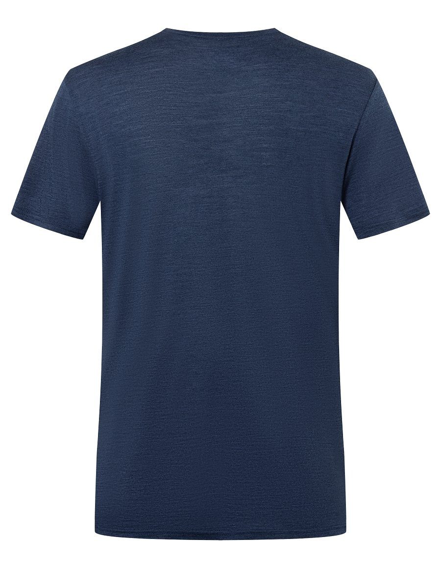 TEE M Iris Merino-Materialmix SUPER.NATURAL Print-Shirt funktioneller Blue Red Risk T-Shirt SAILOR Merino Melange/Jet Black/High SN
