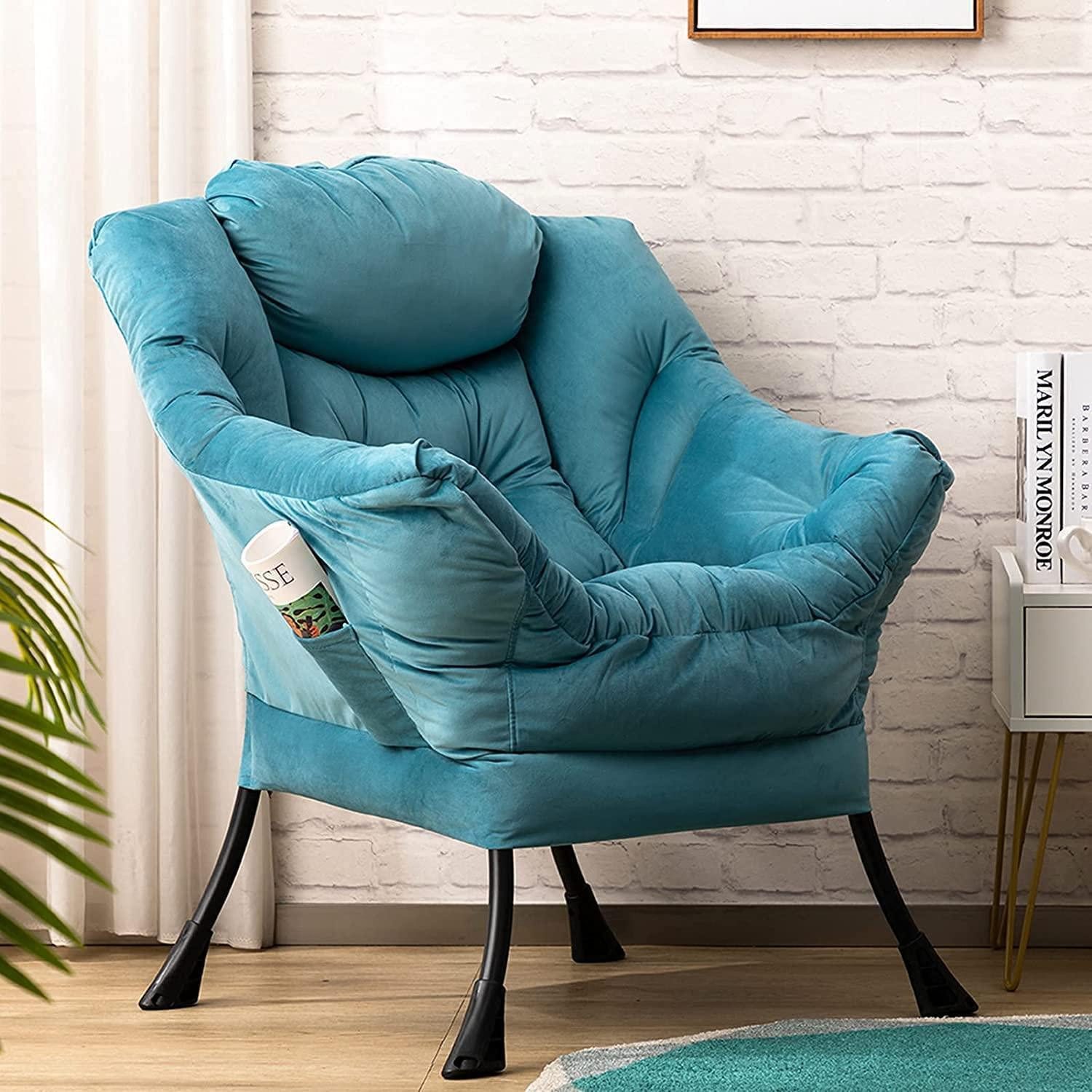 LuxusKollektion Ohrensessel Ohrensessel Samt Relaxsessel Lesesessel Stahlrahmen Blauer See (1-St)