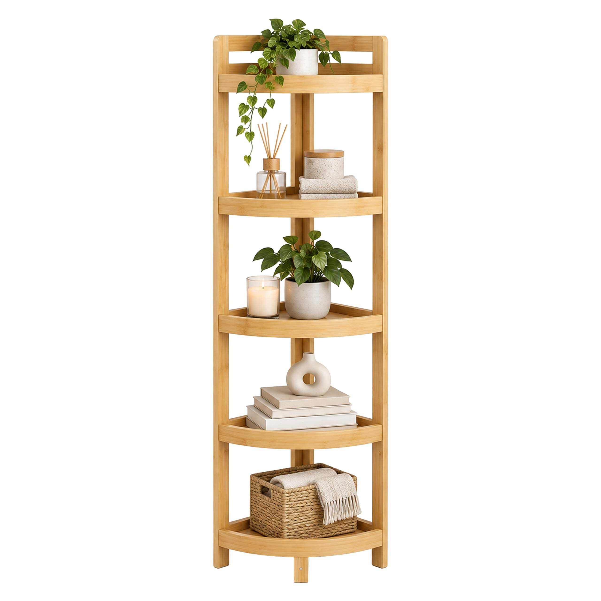 relaxdays Eckregal Bambus Eckregal mit Ablagen, 1-tlg., natur, 5 Ablagen