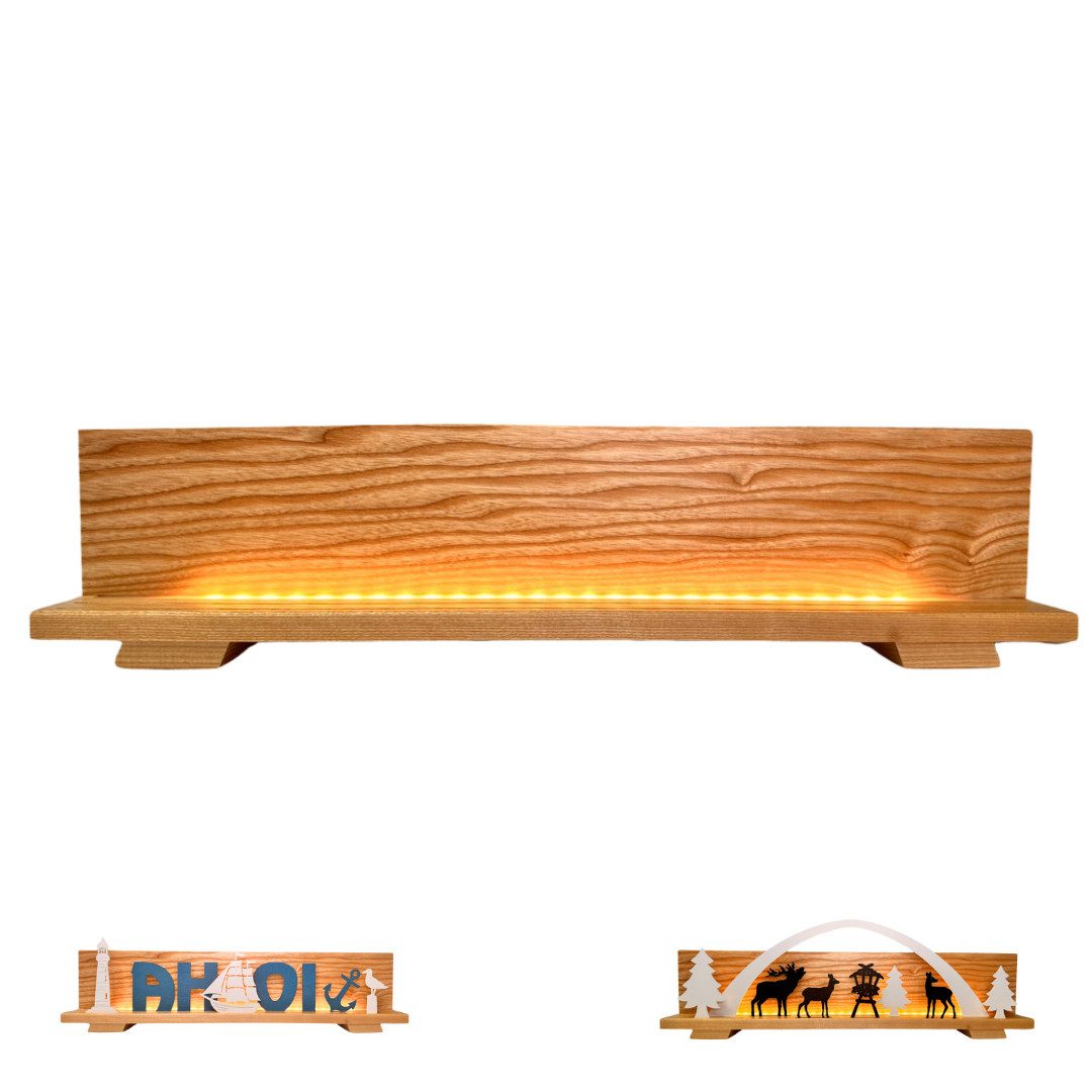 Weigla LED Dekolicht Dekosockel aus lackiertem Eschenholz, BxHxT: 60x14,4x7 cm, LED fest integriert, Deko aus dem Erzgebirge für Weihnachten und das ganze Jahr