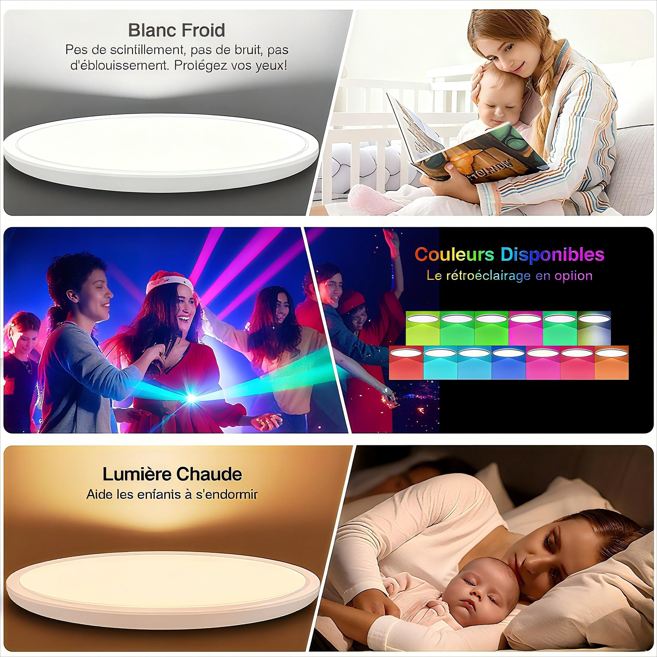 Ophy LED Deckenleuchte 24W LED Badezimmer-Deckenleuchte – RGB Farbwechsel, dimmbar 3000-6500K, 3200 lm, Fernbedienung (Deckenbeleuchtung) – Bild 2 von 5