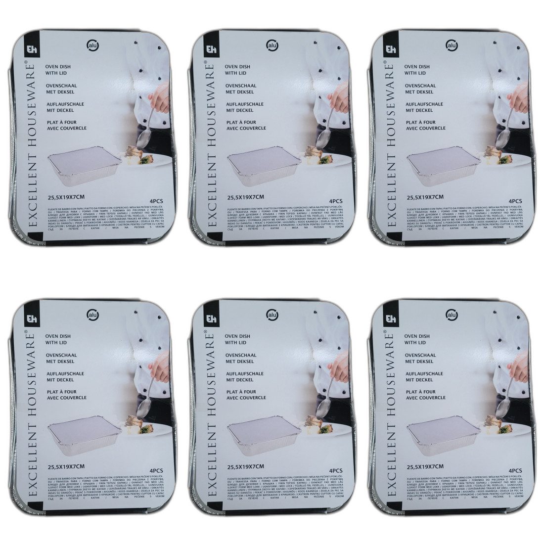 Excellent Houseware Schale 6 x Aluminium Schüssel Schale mit Deckel 4 Stück 25x19cm, Aluminium