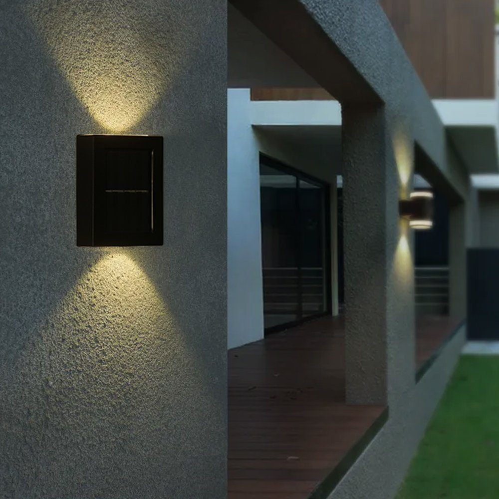 LED Außen, Zaunleuchte, oyajia Außen-Wandleuchte Wandleuchte Wandlampen Warmweiß, Treppen für 2x integriert, LED fest Gartenleuchte Solarlampen Lampe