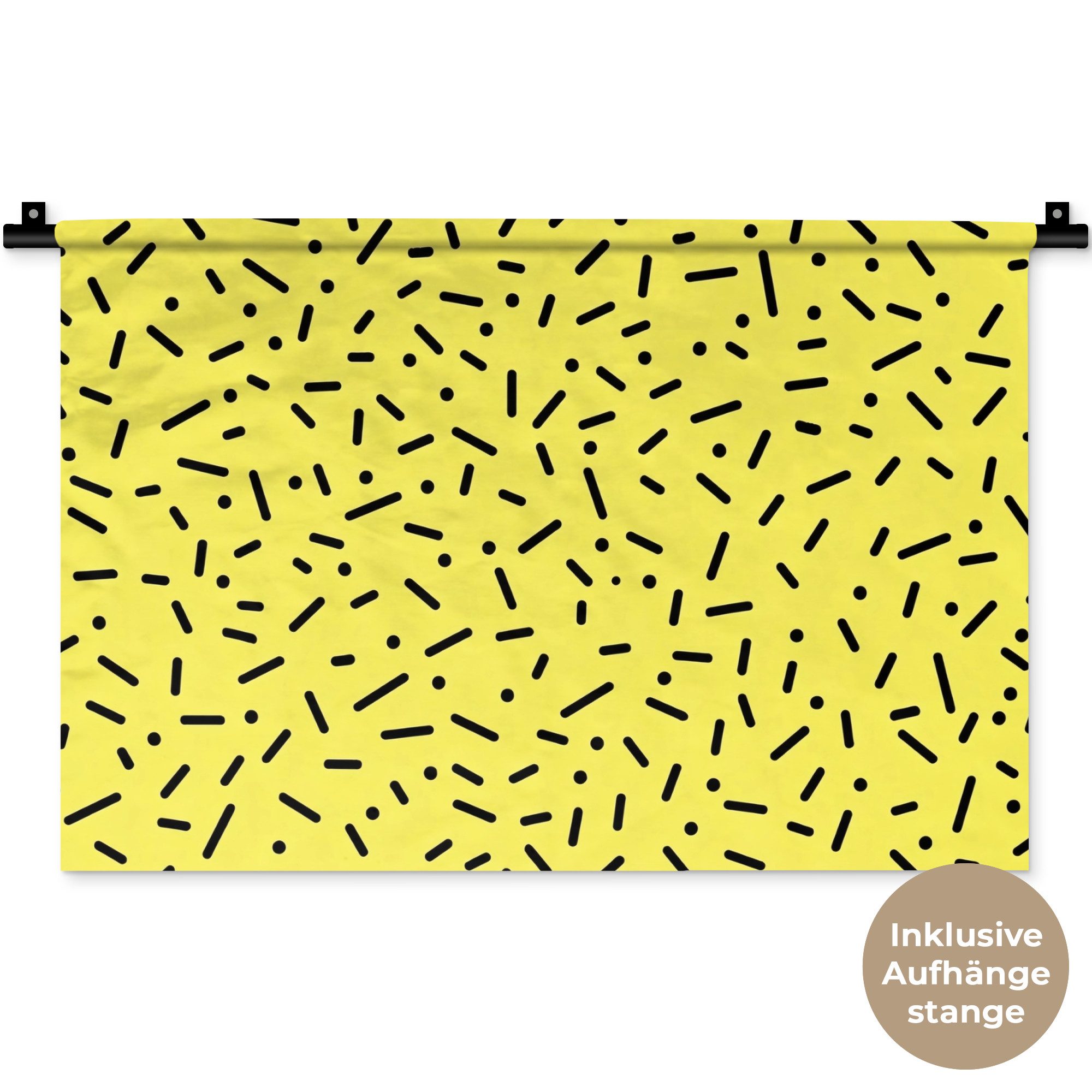 MuchoWow Wandteppich Spiele - Punkte - Streifen - Gelb, Rechteckig, Höhe: 3 mm, Wandteppich für Wohnzimmer, Schlafzimmer, 60x40 cm
