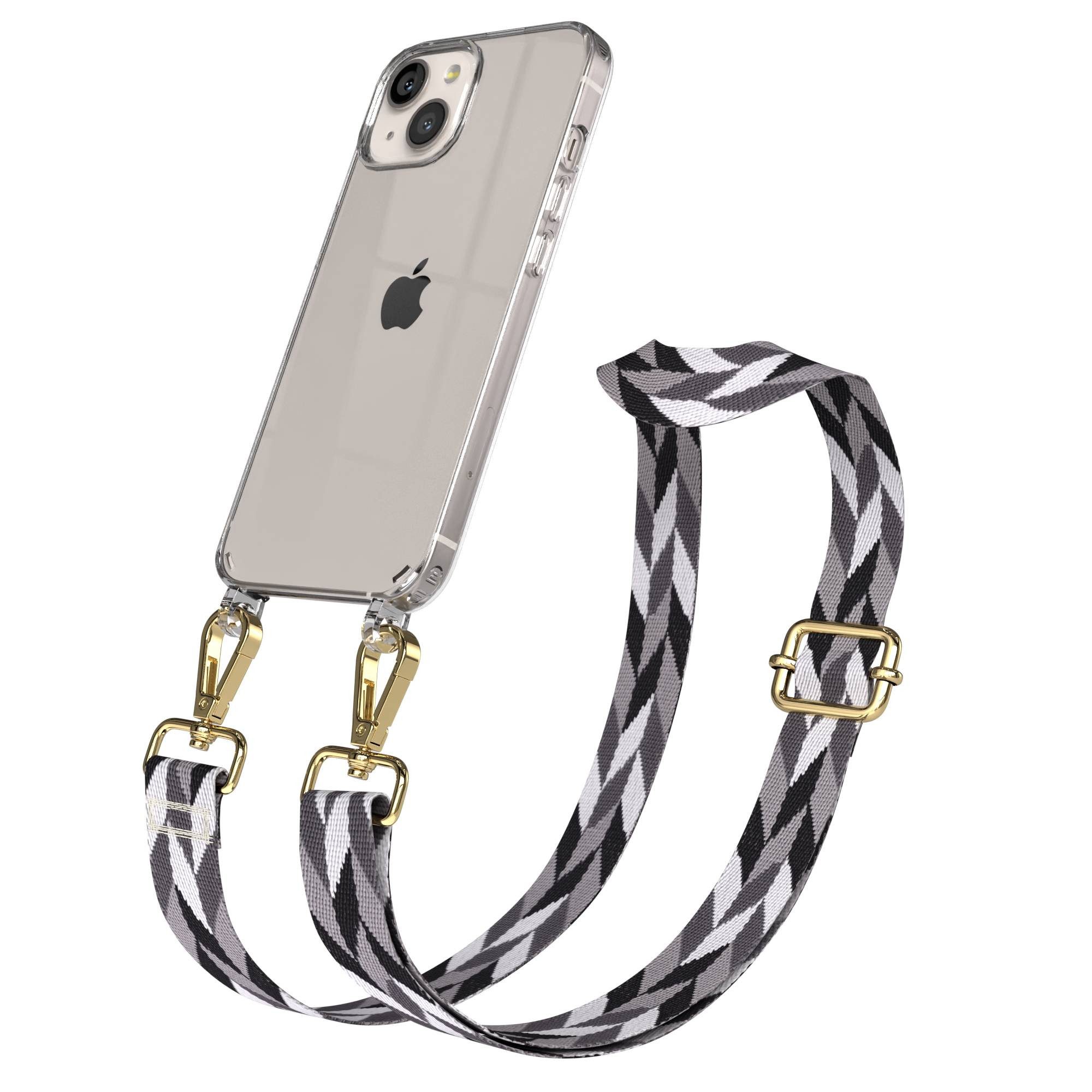 EAZY CASE Handykette Umhängeband für Apple iPhone 13 6,1 Zoll, Handy Grau-Schwarz Mix Necklace Hülle mit langem Band