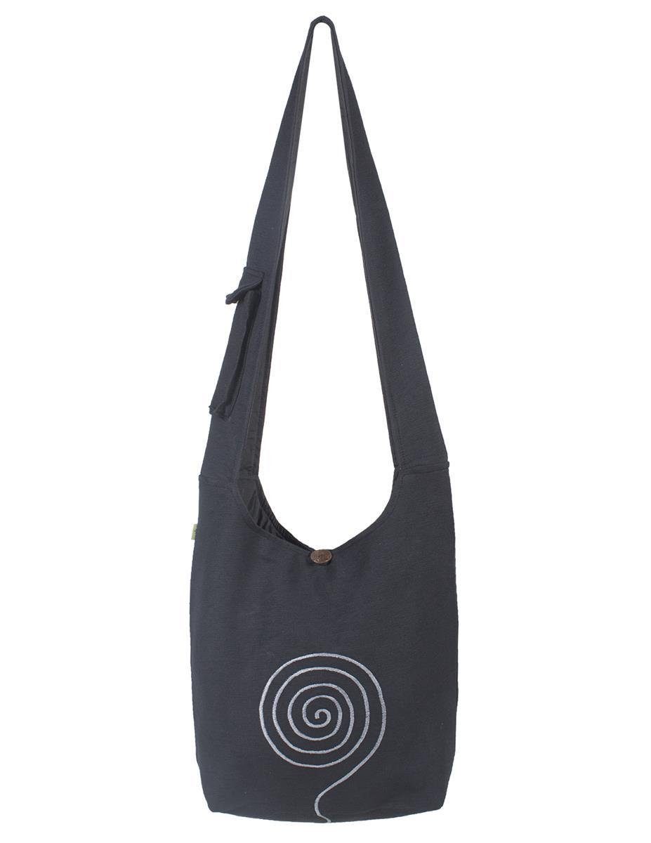 Vishes Shopper Umhängetasche mit aufgestickter Spirale, Beuteltasche, Einkaufstasche, Hippie Style