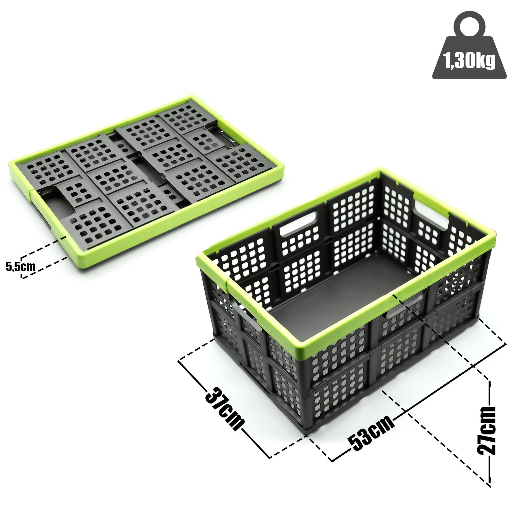 BigDean Klappbox faltbar & extrem stabil Klappkorb aus robustem Kunststoff in Anthrazit, 50 l, Faltbar, Splatzsparend Stapelbar, Robuste hohe belastbarkeit