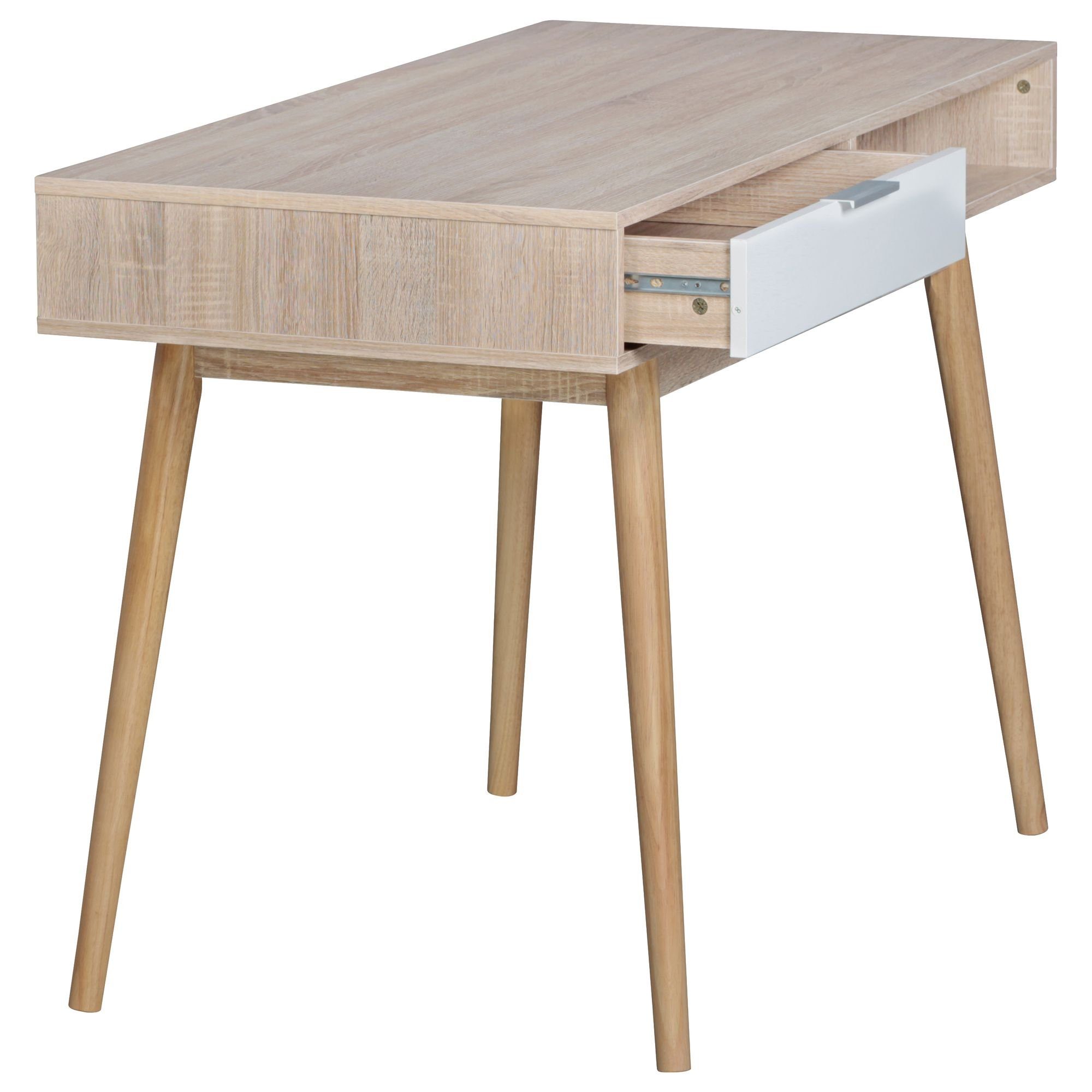 Stauraum Home FB43352 Schublade, mit Schreibtisch Bürotisch PC-Tisch cm Eiche mit / Office, FINEBUY Weiß), (120x79x55 Sonoma