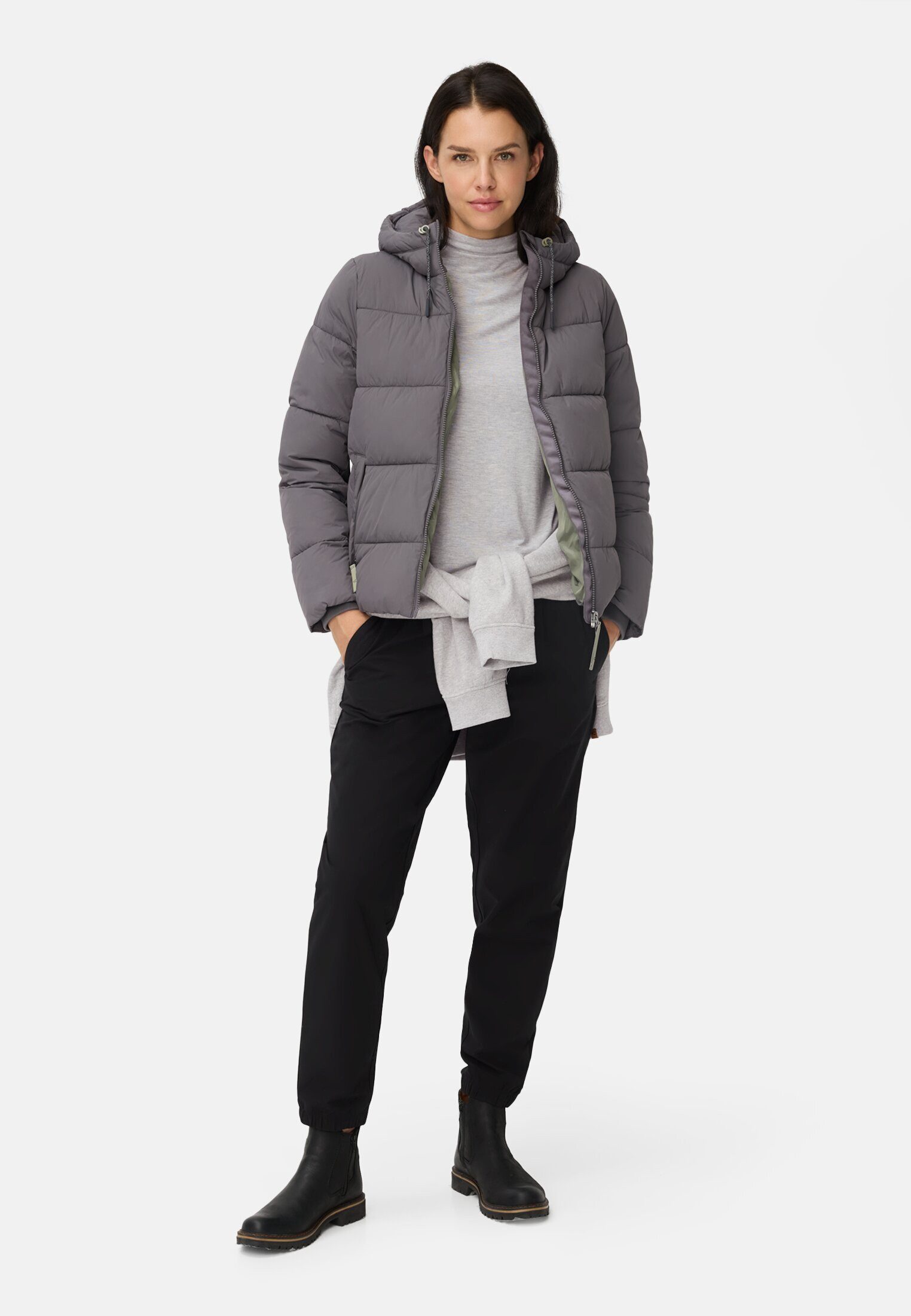 camel active Steppjacke Pufferjacke mit Kapuze Langarm Markenlogo