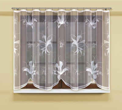 Gardine Store mit Blumen Muster, HAFT, mit Kräuselband, Store, 160(H) x 300(B) cm