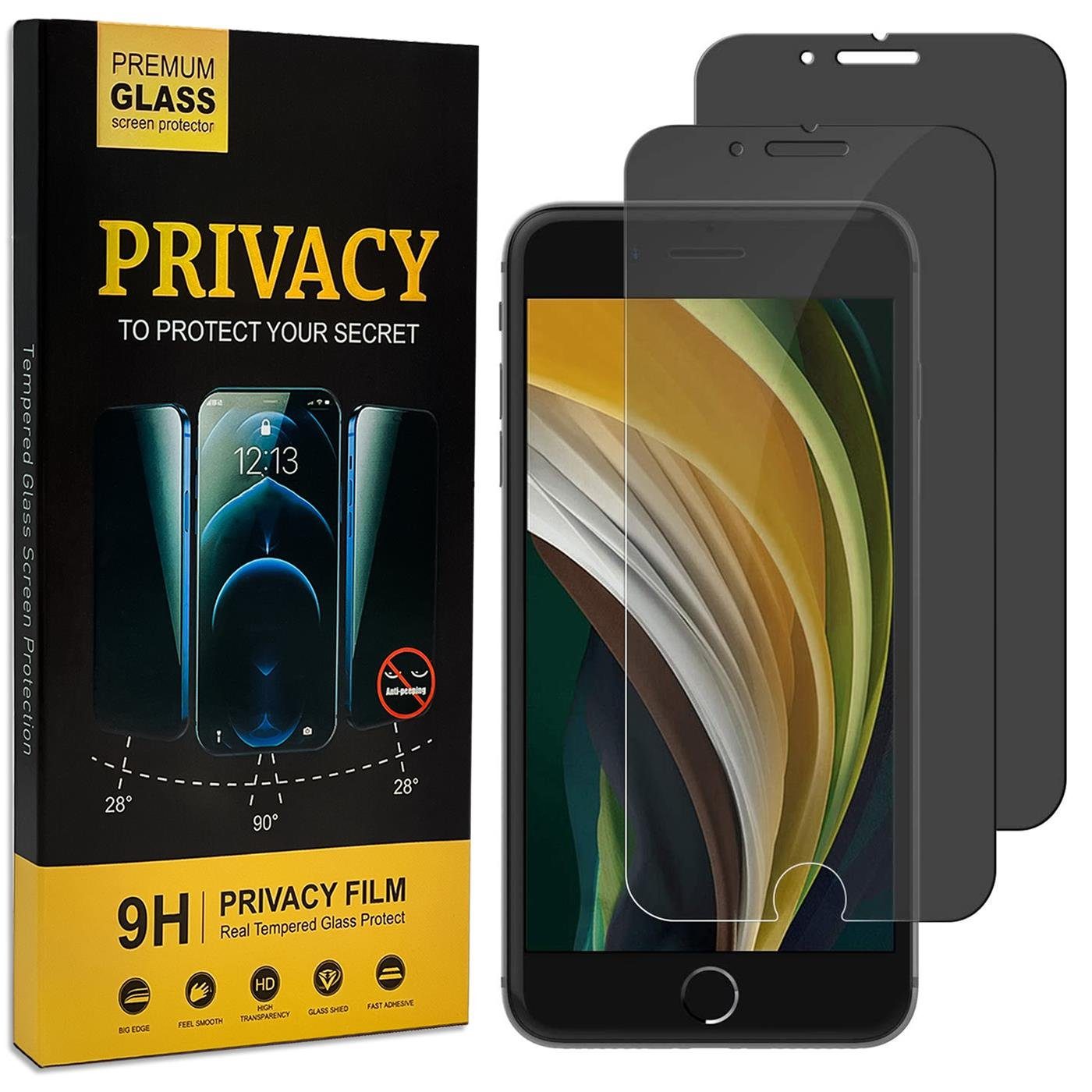 CoolGadget Schutzfolie Sichtschutz Panzerfolie für iPhone SE 2020 2022, (Spar-Set 2in1, Fullscreen), Privacy Glas 2x Anti-Spy Schutzfolie für iPhone SE 2. & 3. Gen Folie