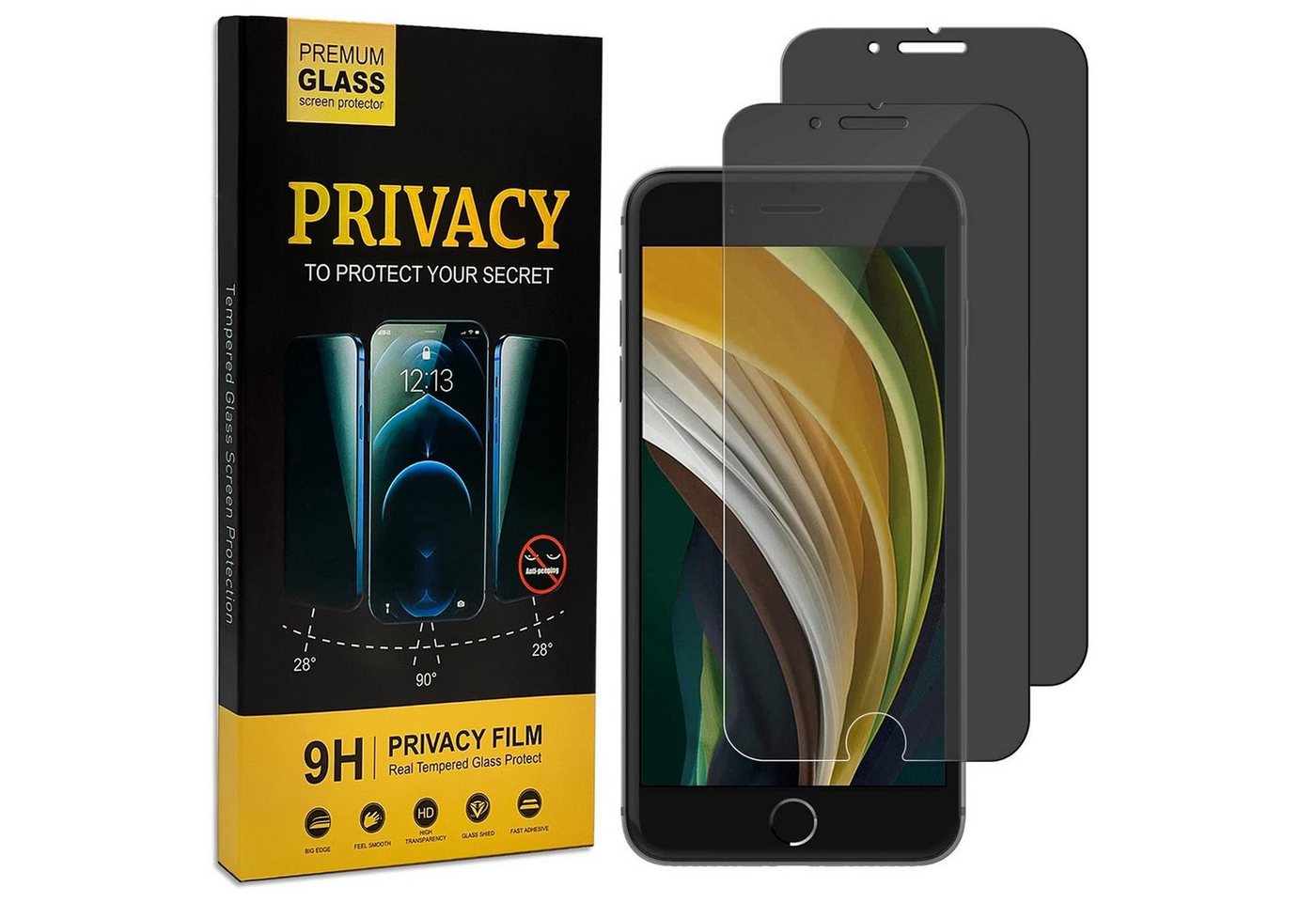 CoolGadget Schutzfolie Sichtschutz Panzerfolie für iPhone 7 / 8, (Spar-Set 2in1, Fullscreen), Privacy Fullscreen Glas 2x Anti-Spy Schutzfolie für iPhone 7 / 8 Folie