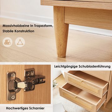 EXTSUD Sideboard 120 cm hoher Schrank, 1 Tür aus klarem Acryl, 2 Schubladen aus Rattan