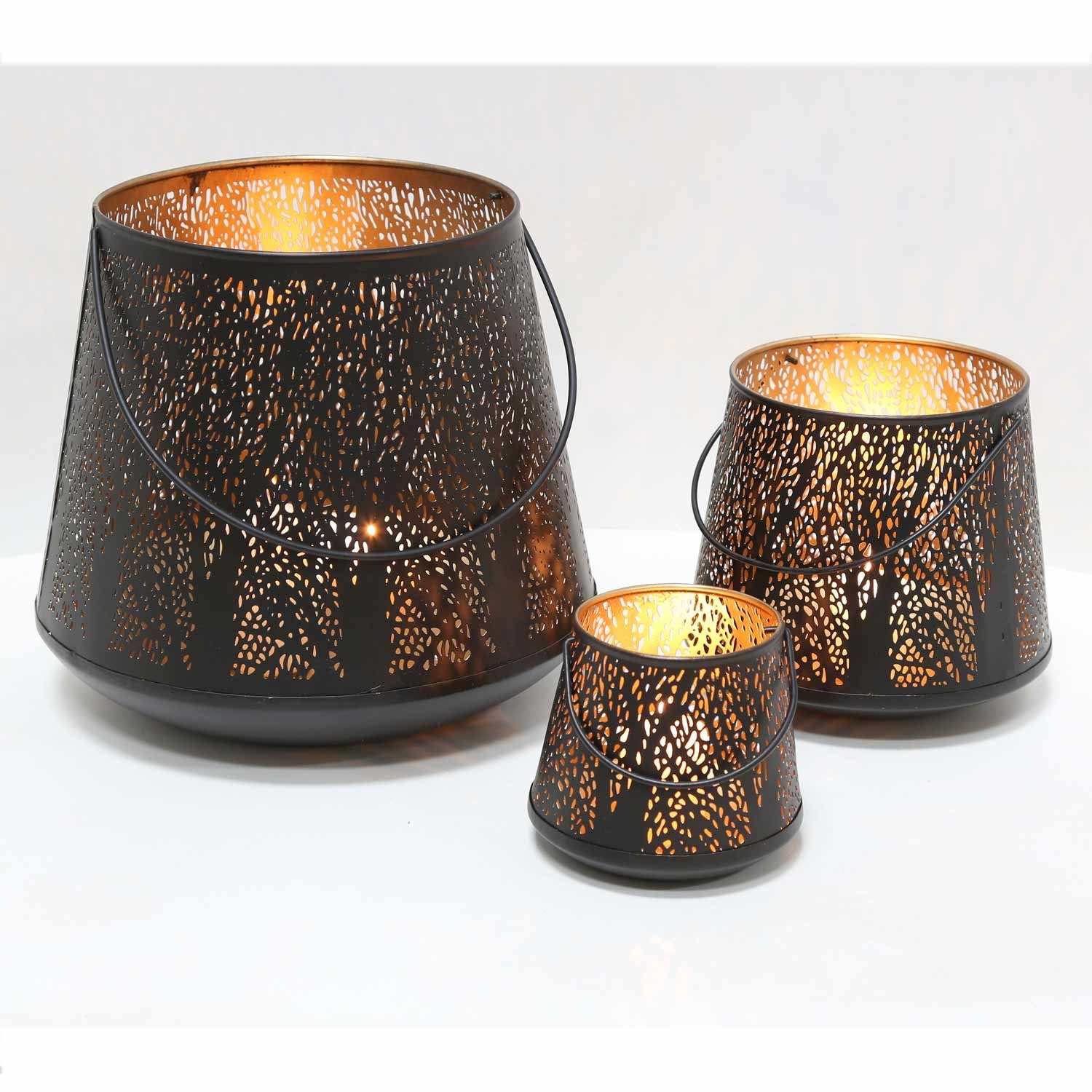 Casa Moro Windlicht Orientalisches Set IRL70 Gold (3 Como Henkel), 3er mit außen Windlicht schwarz runde Windlicht innen Weihnachten Laternen Marokkanische Kerzenhalter