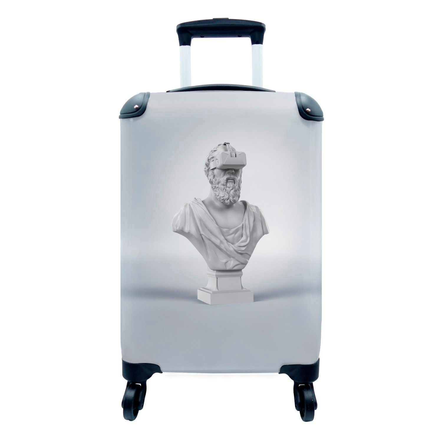 MuchoWow Handgepäckkoffer Statue eines Mannes mit VR-Brille, 4 Rollen, Reisetasche mit rollen, Handgepäck für Ferien, Trolley, Reisekoffer