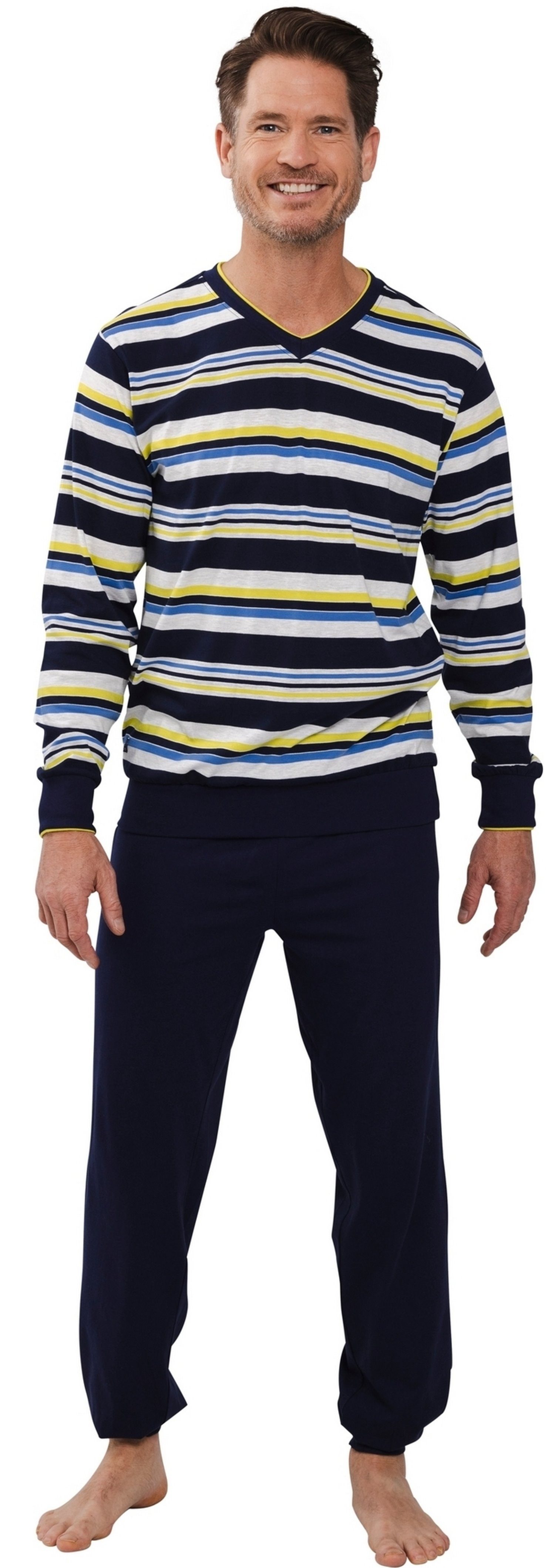 Schlafanzug Herren pyjama lang mit Bündchen