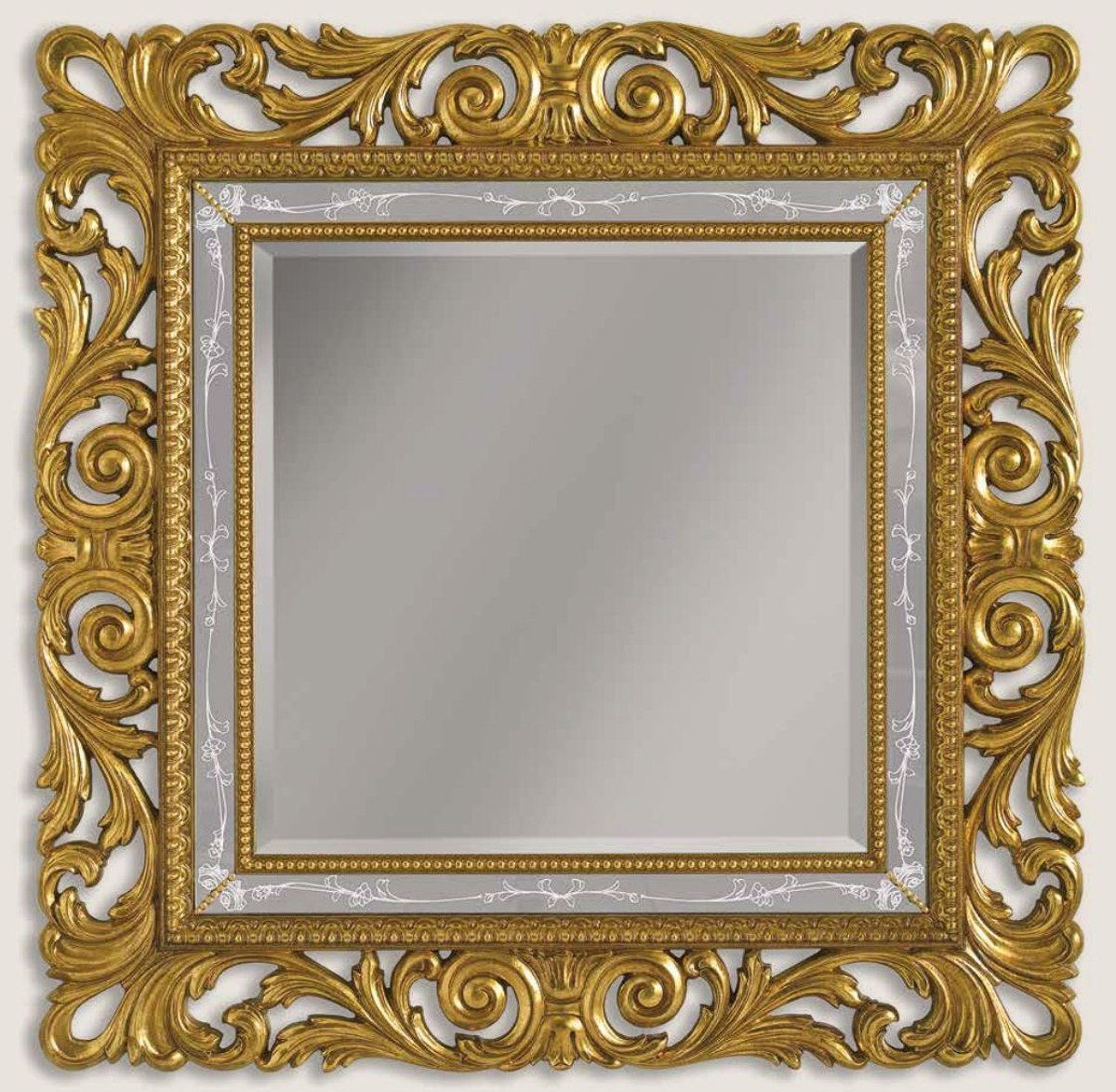 Casa Padrino Barockspiegel Luxus Barock Spiegel Gold / Grau / Weiß - Prunkvoller Wandspiegel im Barockstil - Barock Möbel - Luxus Qualität - Made in Italy