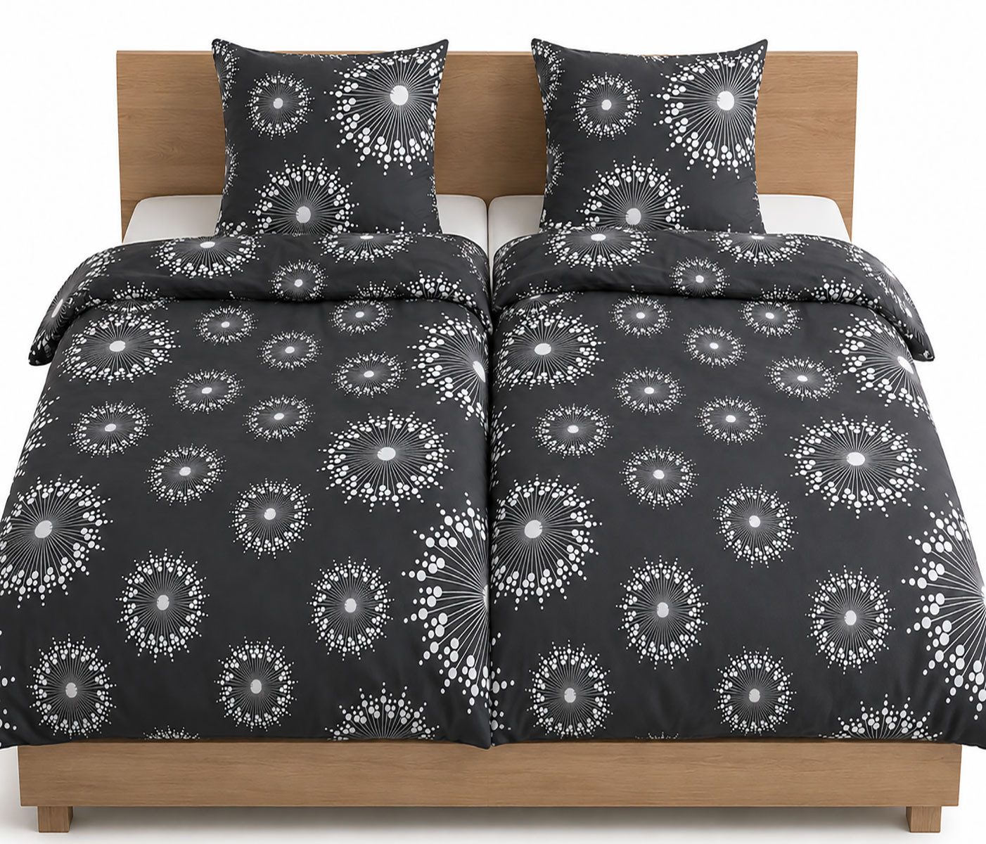 KH-Haushaltshandel Bettwäsche, bedruckt, Bettwäsche, 135x200cm, Bettbezug, schwarz, weiß, Kreise