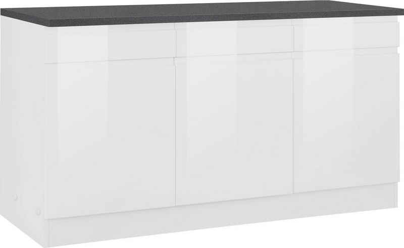 Kochstation Unterschrank KS-Virginia 85 cm hoch, 150 cm breit, 3 Schubladen, 3 Türen, griffloses Design