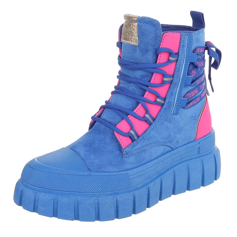 Damen Plateau-Bootie mit Schnürung und Riemen-Details Schnürstiefelette