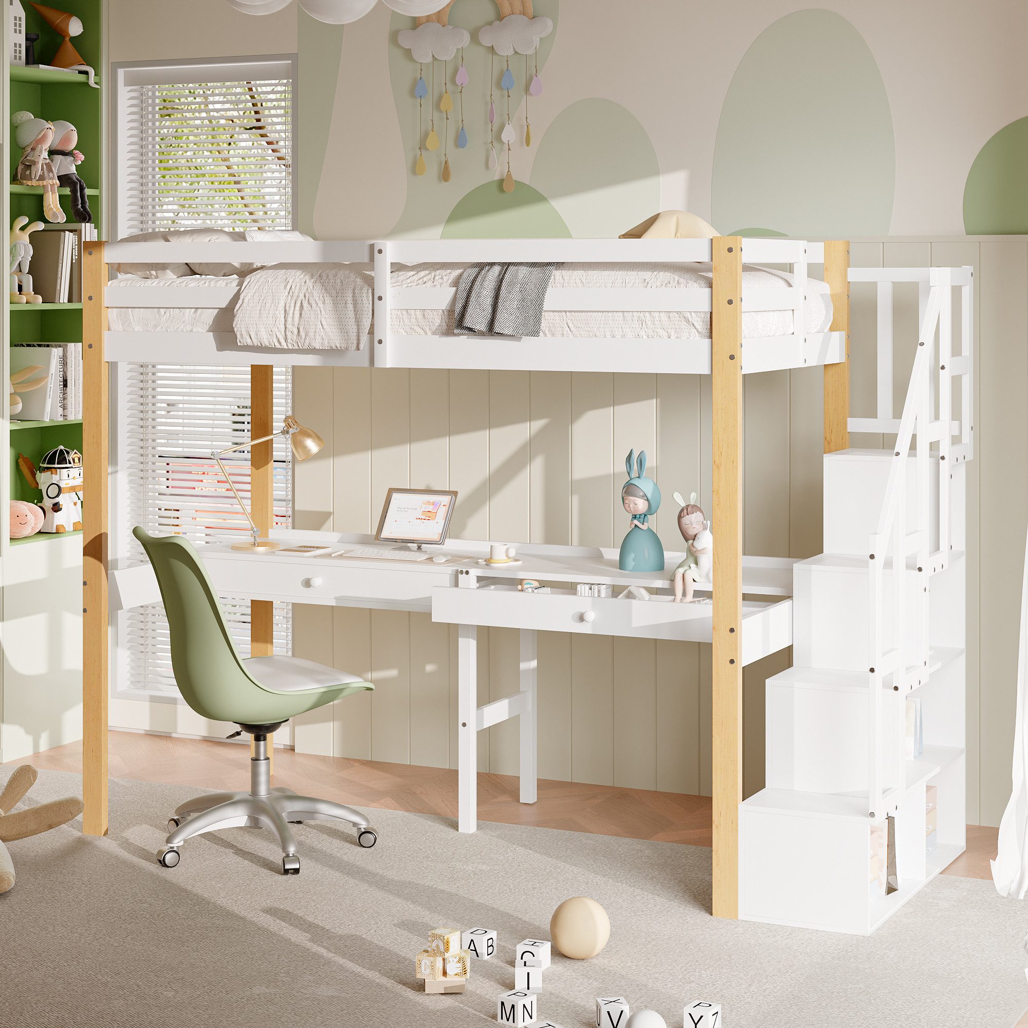 FUROKOY Hochbett Kinderbett Jugendbett mit Schreibtisch günstig online kaufen