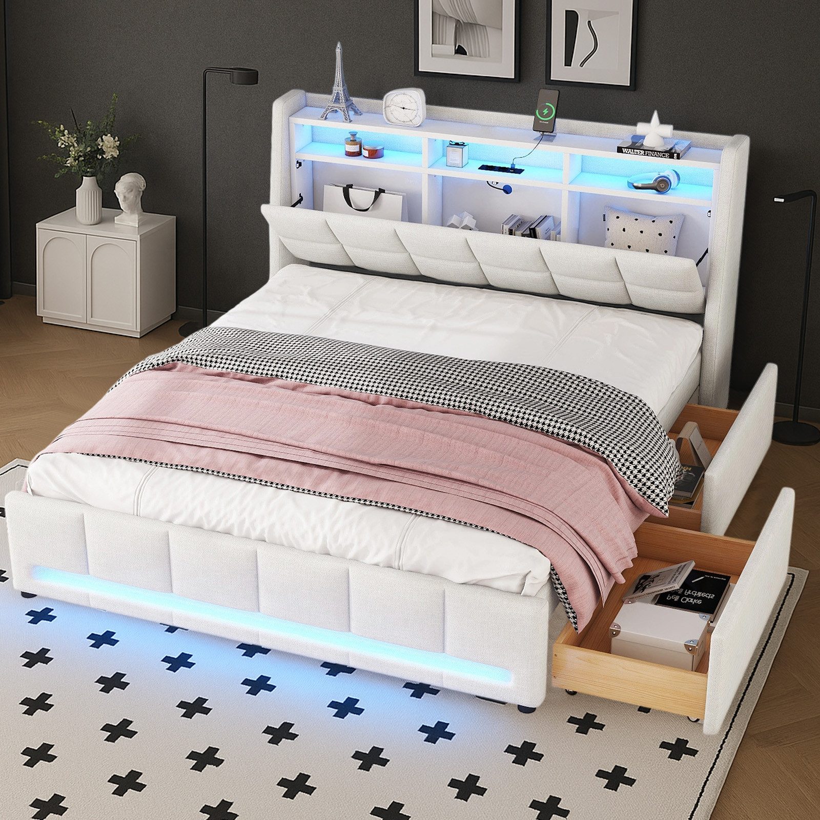 OKWISH Polsterbett Stauraumbett Kinderbett Gästebett Funktionsbett günstig online kaufen